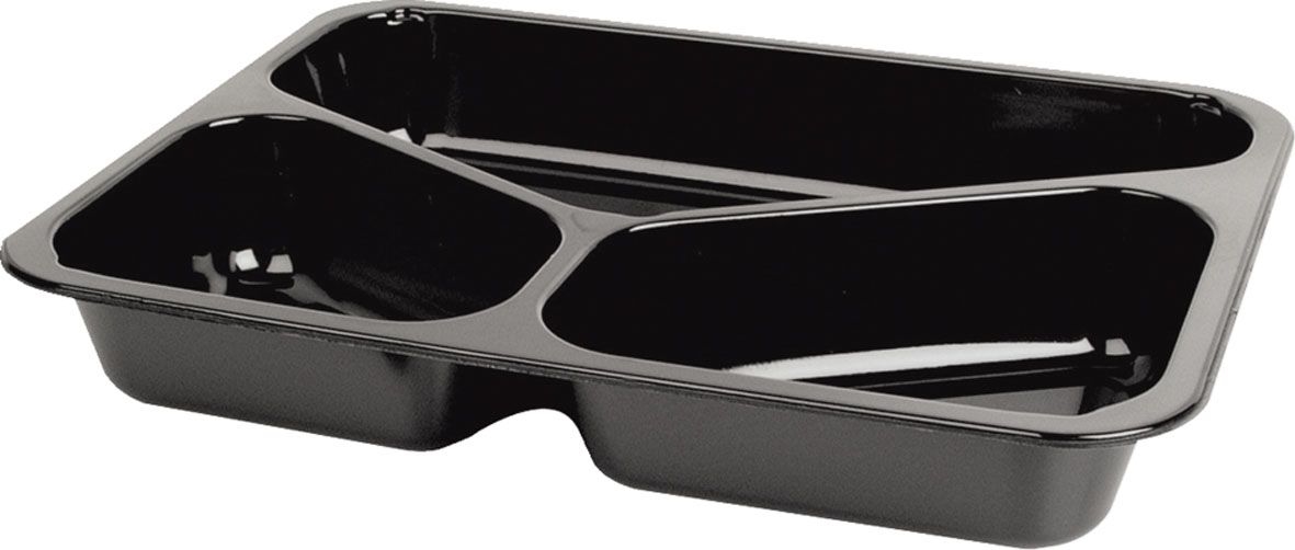 Afbeeldingen van Ds à 250 cpet tray 3 vaks zwart 430/225/165 cc (uc)