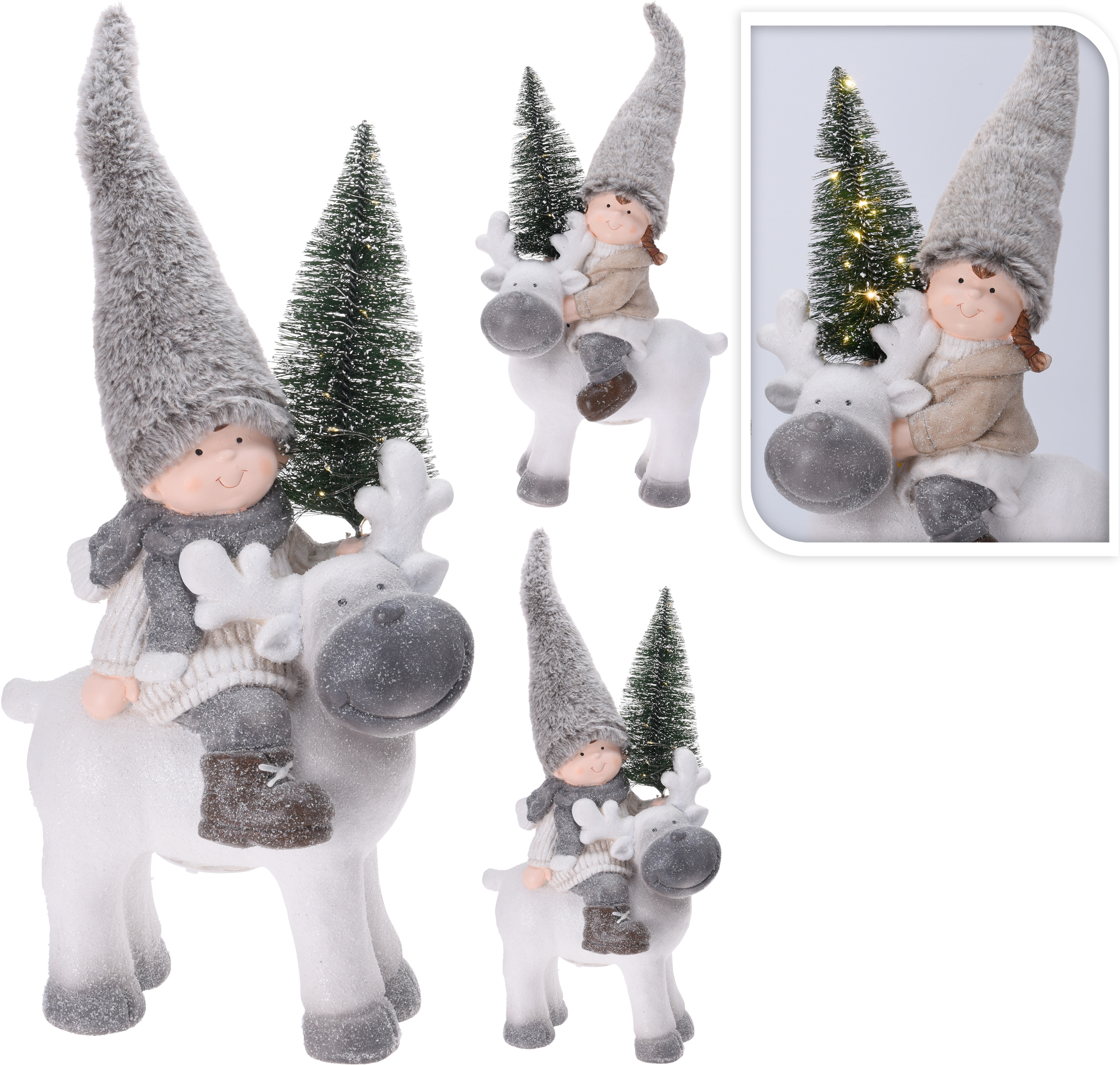 Afbeeldingen van Stenen jongen of meisje op rendier assorti (uc)