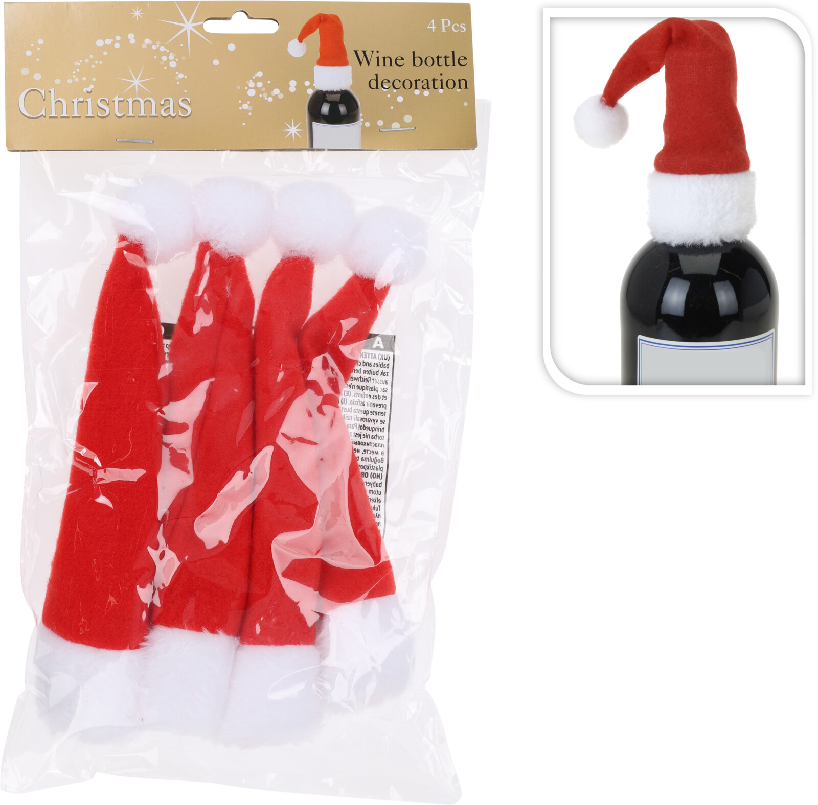 Afbeeldingen van Set à 4 kerstmuts voor wijnfles