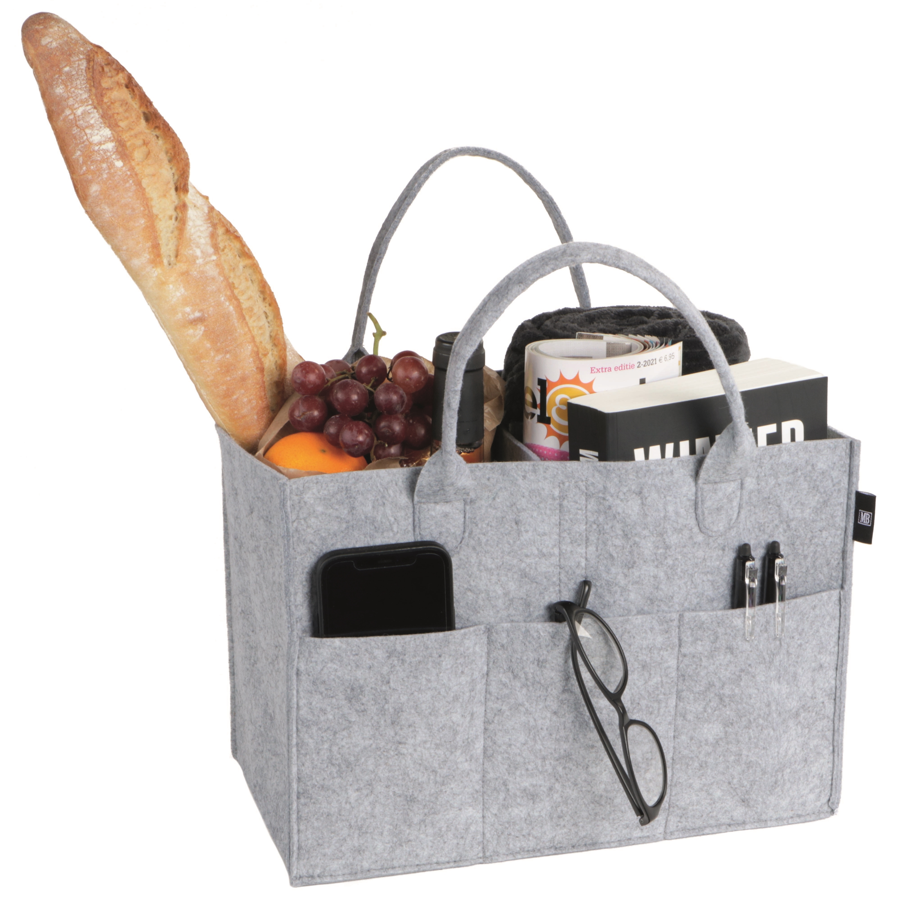 Afbeeldingen van Vilten tas 34+18x24 cm licht grijs met vakken