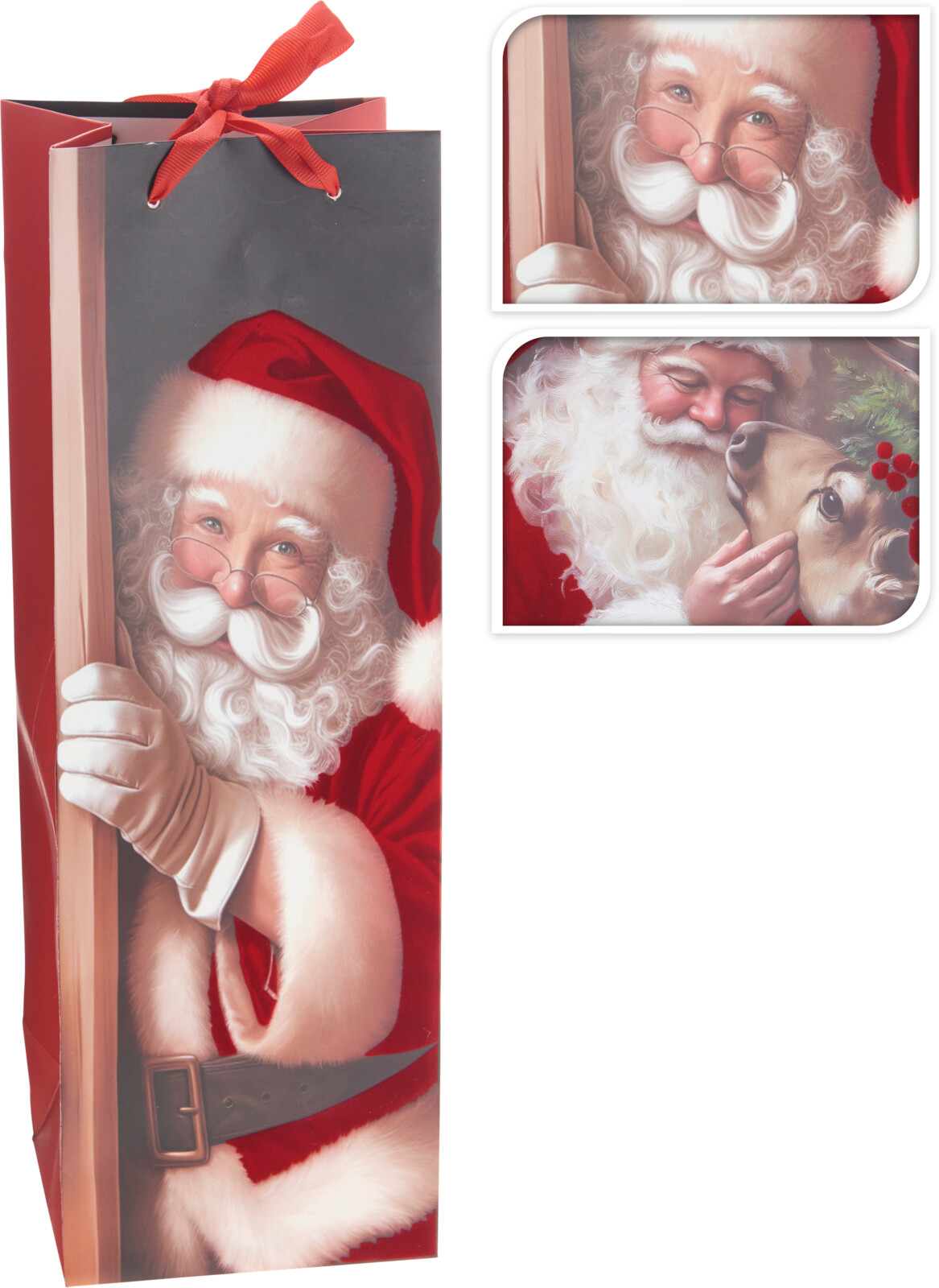 Afbeeldingen van Pak à 24 geschenktas fles 12x36 cm Santa assorti