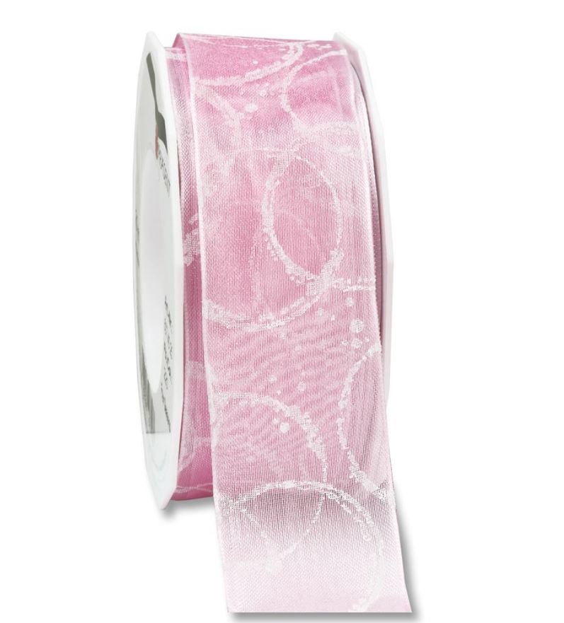Afbeeldingen van Rol organzalint bedraad 40 mm 20 mtr roze motief