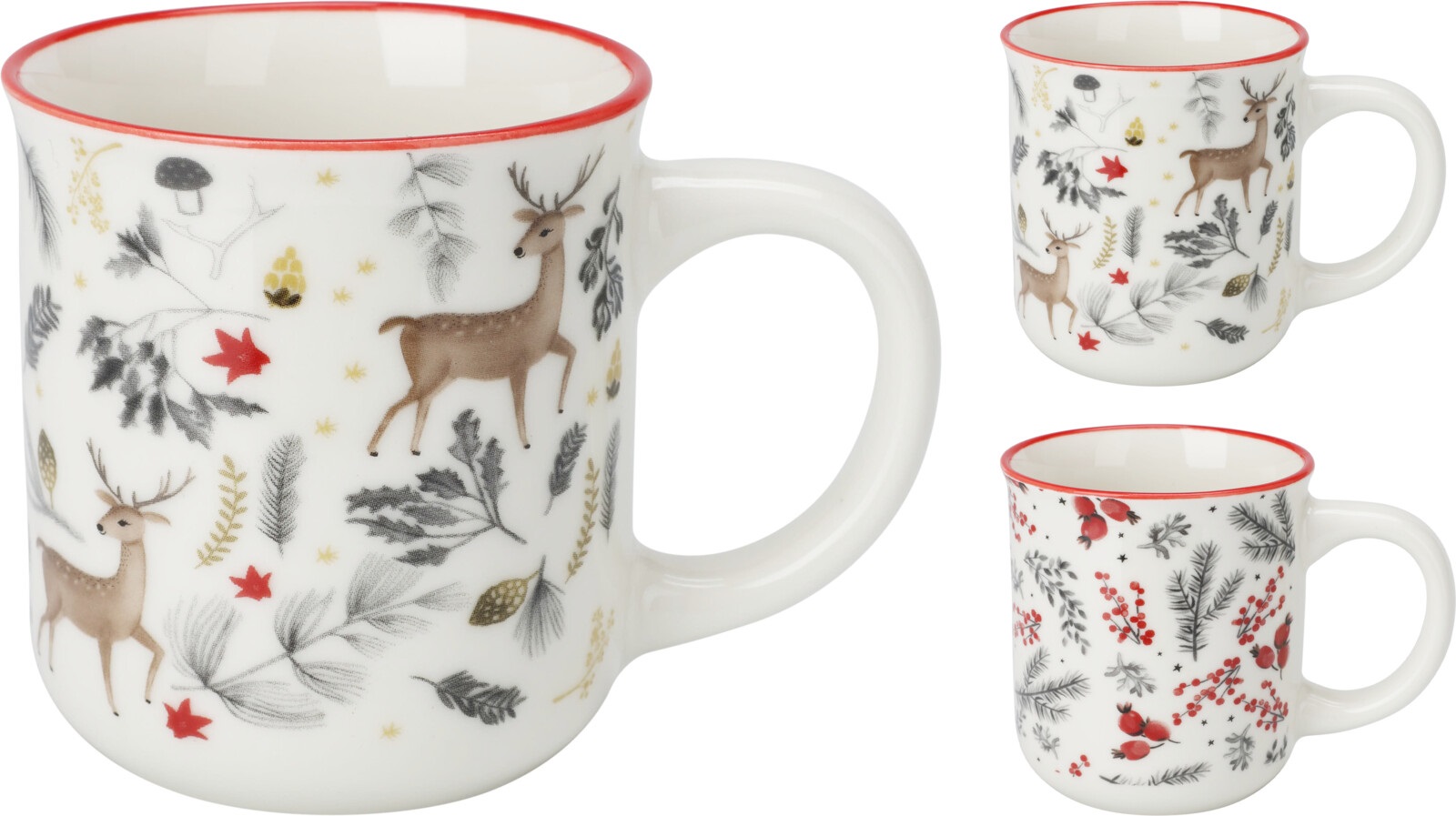 Afbeeldingen van Mok porselein 200 ml kersttakjes en herten assorti (ucl)