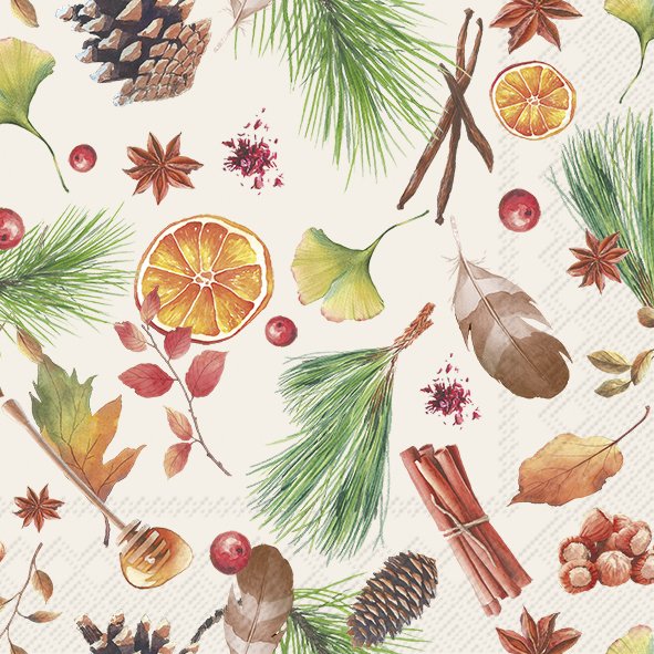 Afbeeldingen van Pak à 20 servetten 33x33 cm 3 laags Herfst potpourri