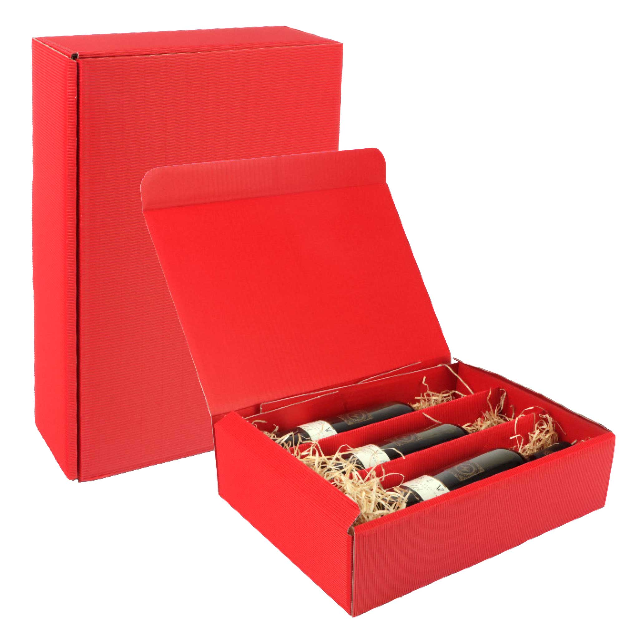 Afbeeldingen van Ds à 25 geschenkdoos 3 fles 36x25x9 cm open golf rood