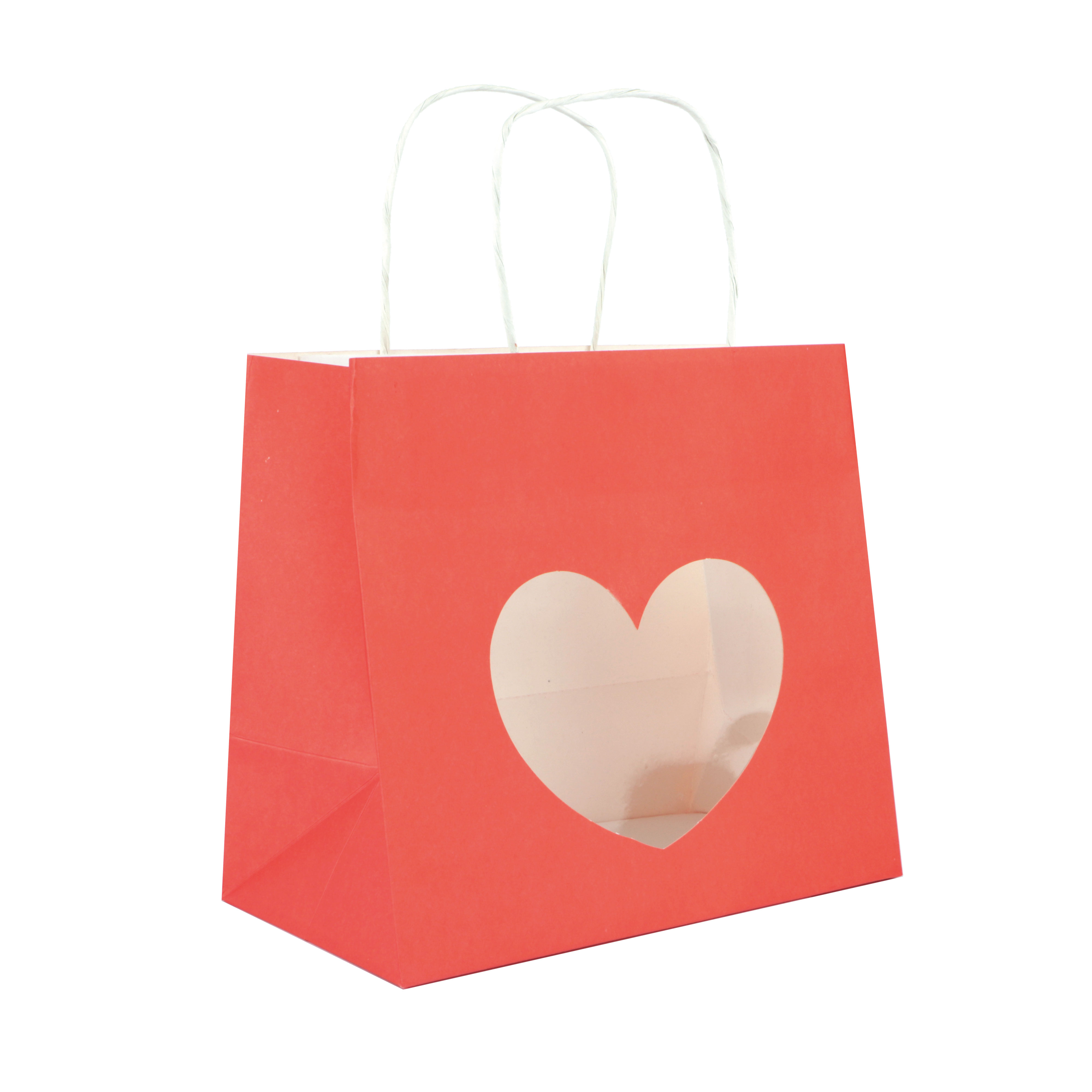 Afbeeldingen van Pak à 12 kadotas met venster 24+14x22 cm hart rood