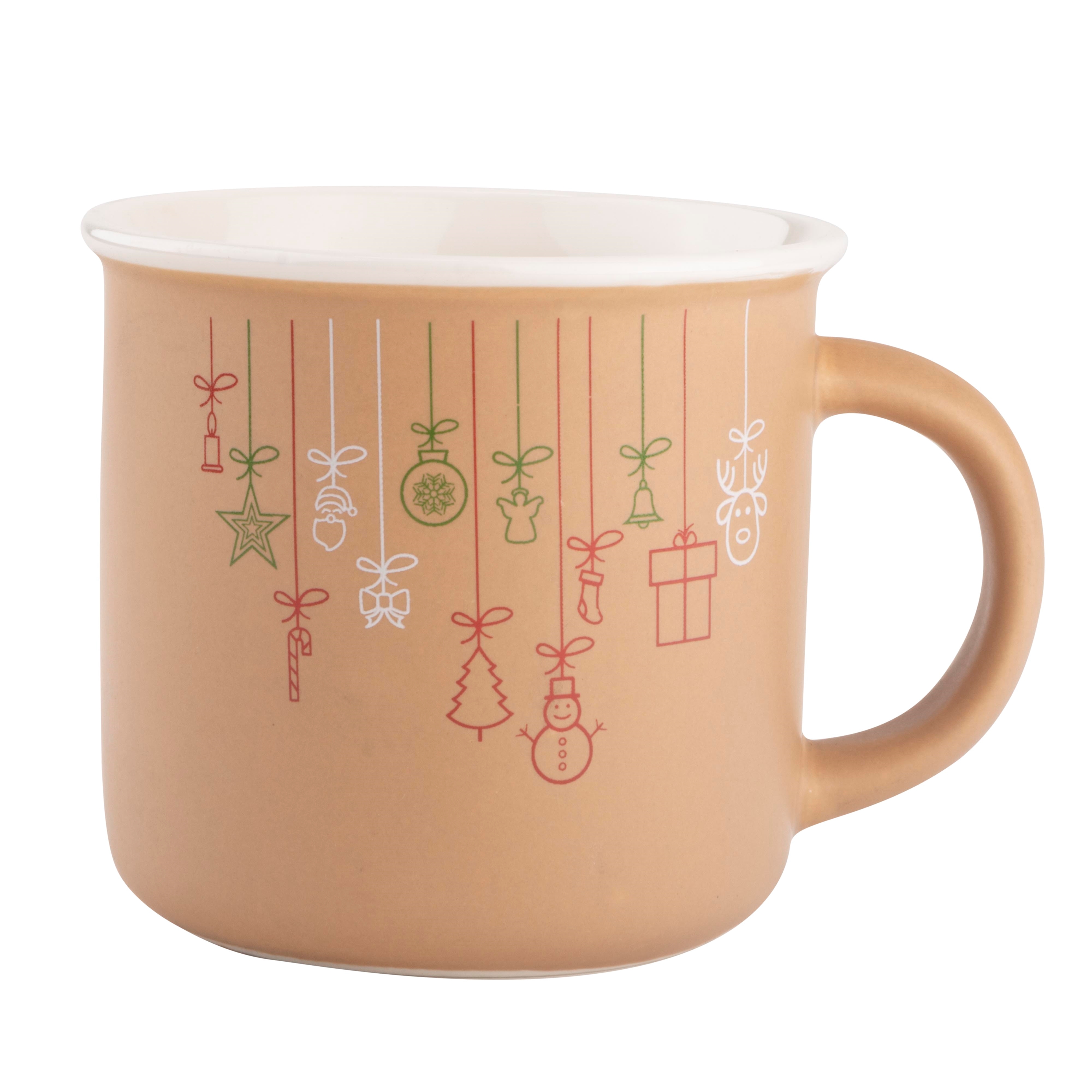 Afbeeldingen van Mok keramiek 300 ml mat bruin met kersthangers