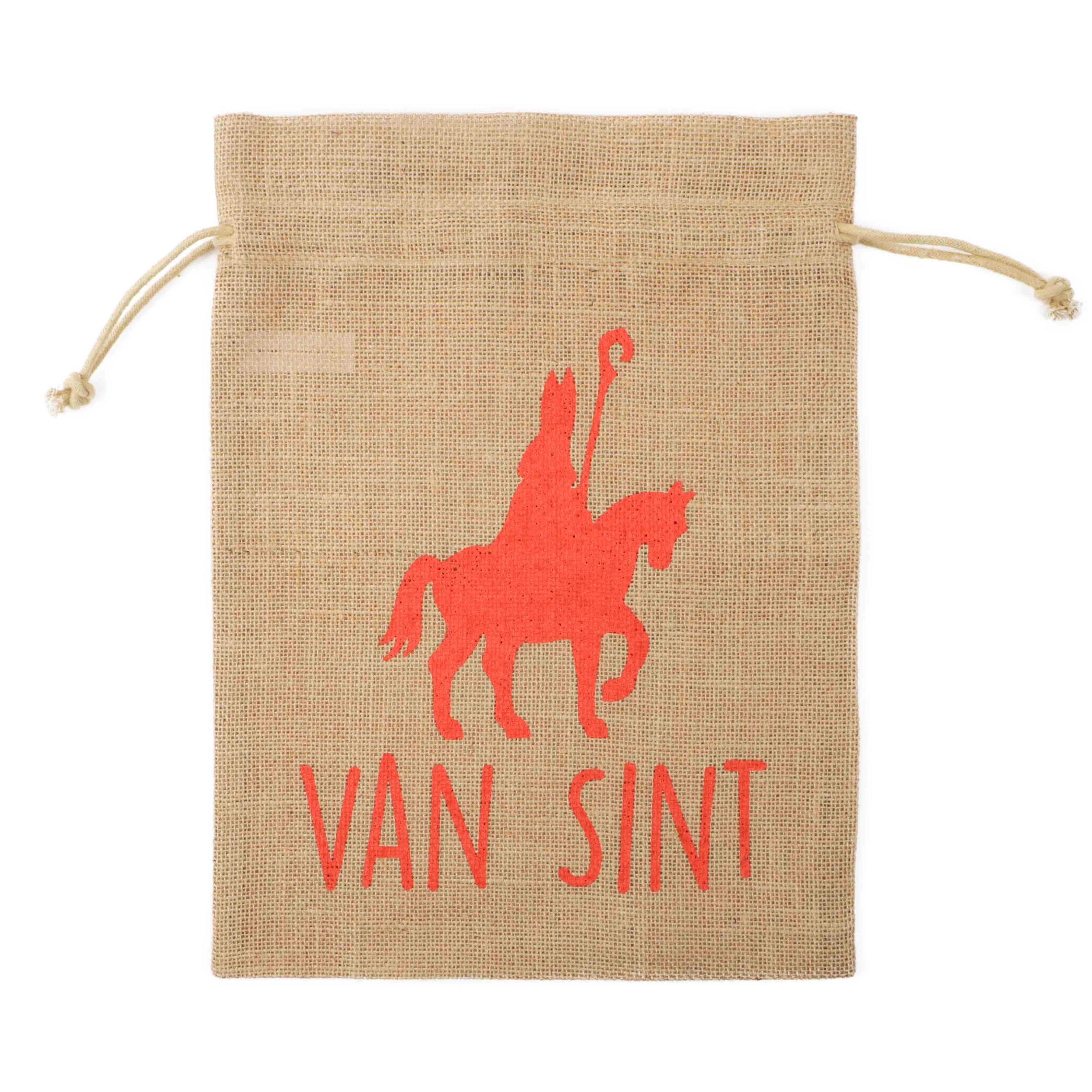 Afbeeldingen van Pak à 10 jute kadozak met trekkoord 60x80 cm Van Sint