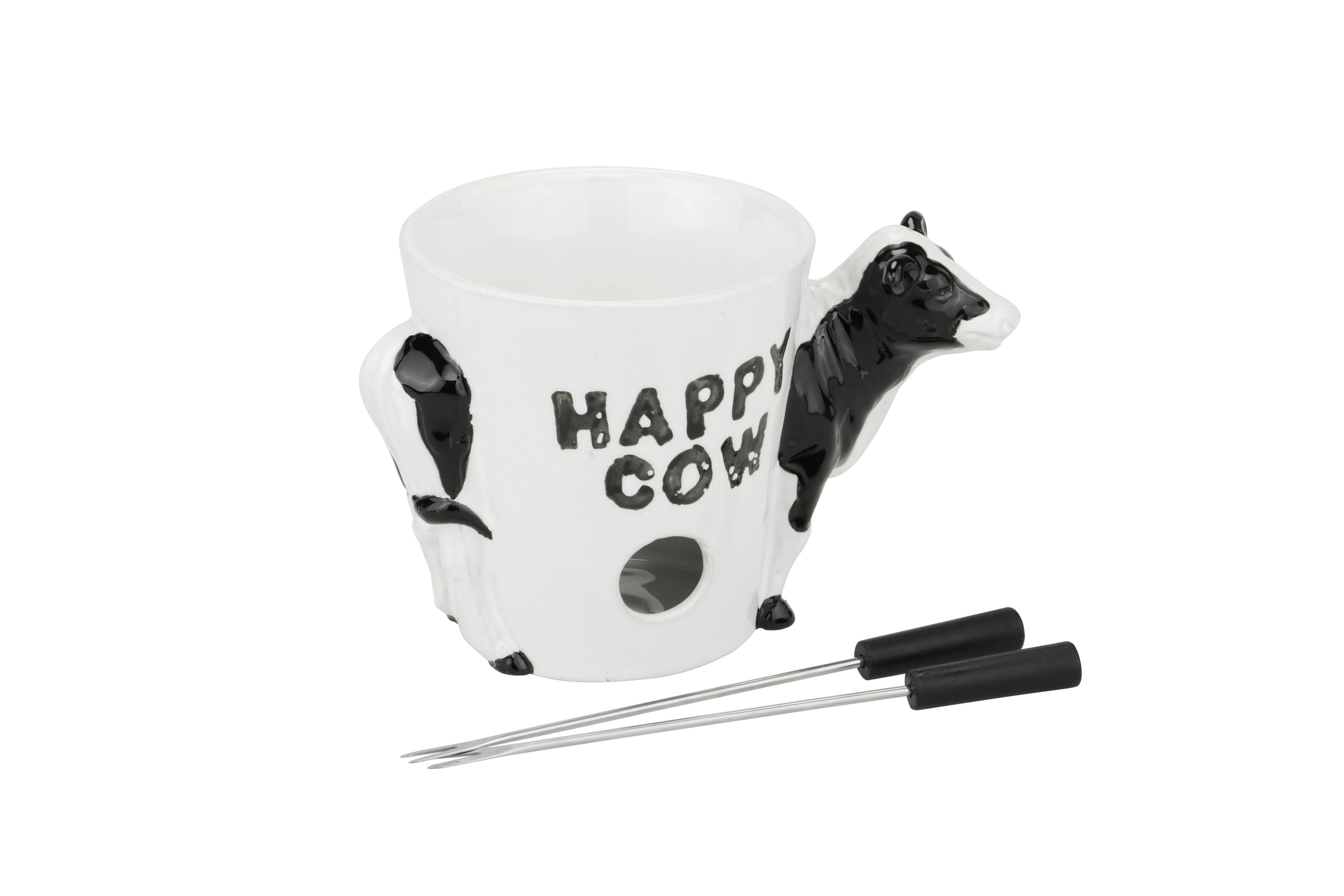 Afbeeldingen van Fondueset keramiek koe met 2 vorkjes 