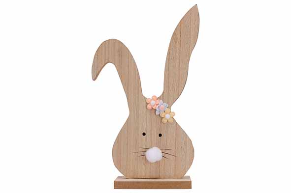 Afbeeldingen van Konijn met bloemen staand hout 17,5x4,2x29 cm (uc)