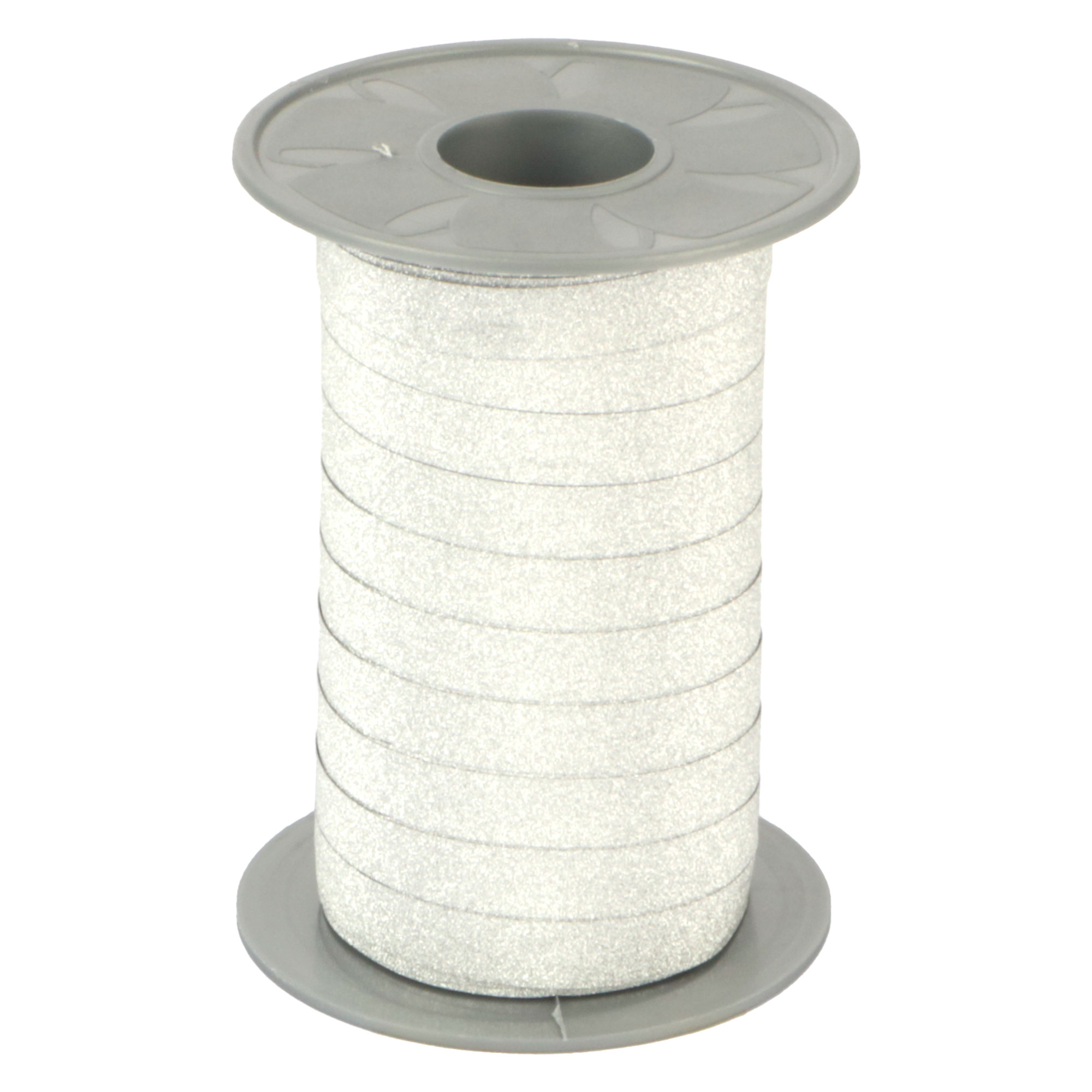 Afbeeldingen van Rol krullint 10 mm 100 mtr glitter zilver