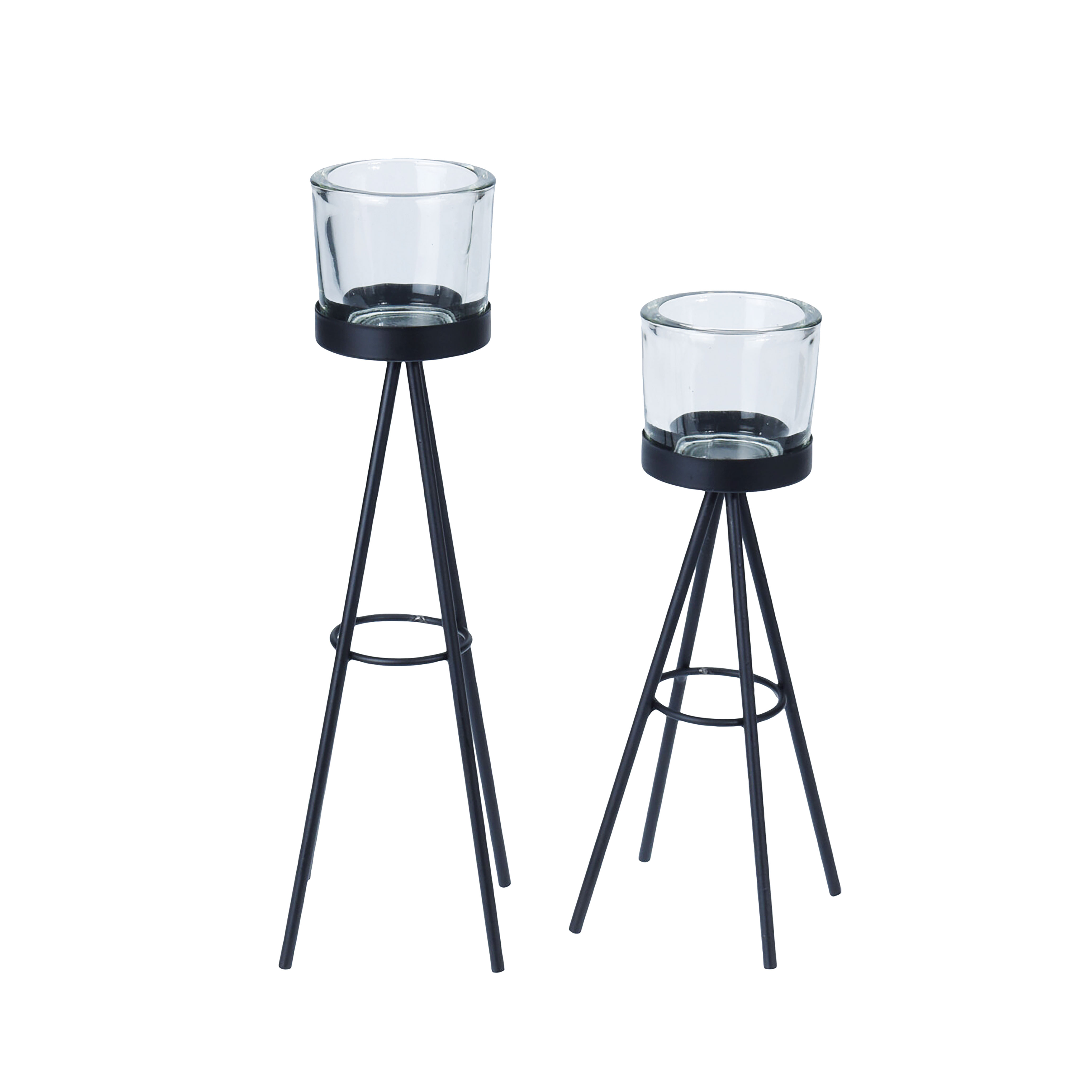 Afbeeldingen van Set à 2 waxinelichthouder op zwart metalen pootjes 