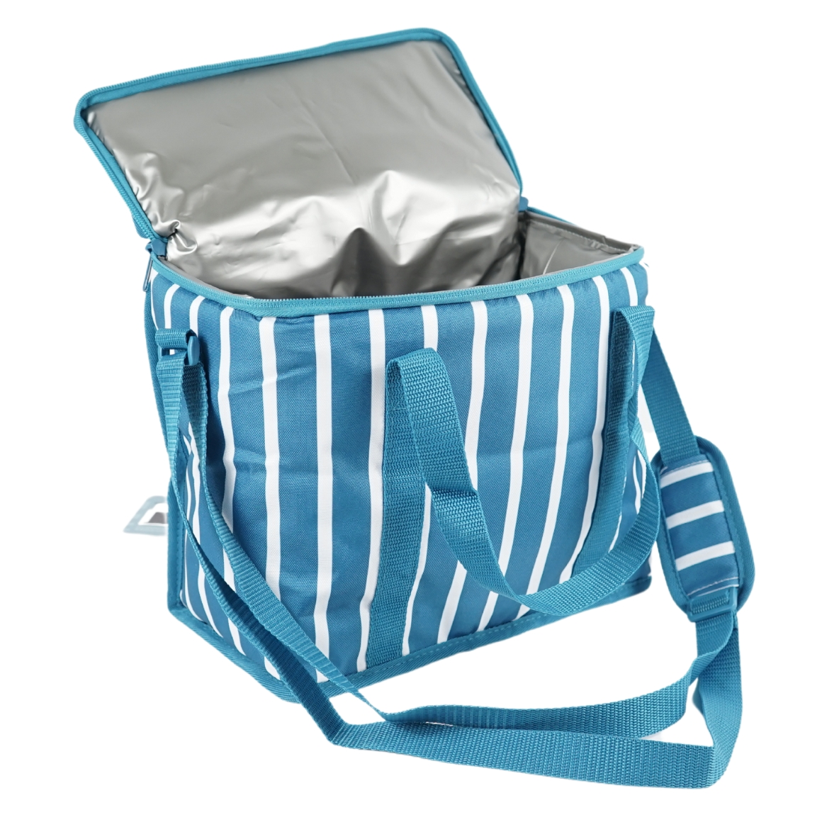 Afbeeldingen van Koeltas 11 liter 30x15x25 cm blauw/wit gestreept