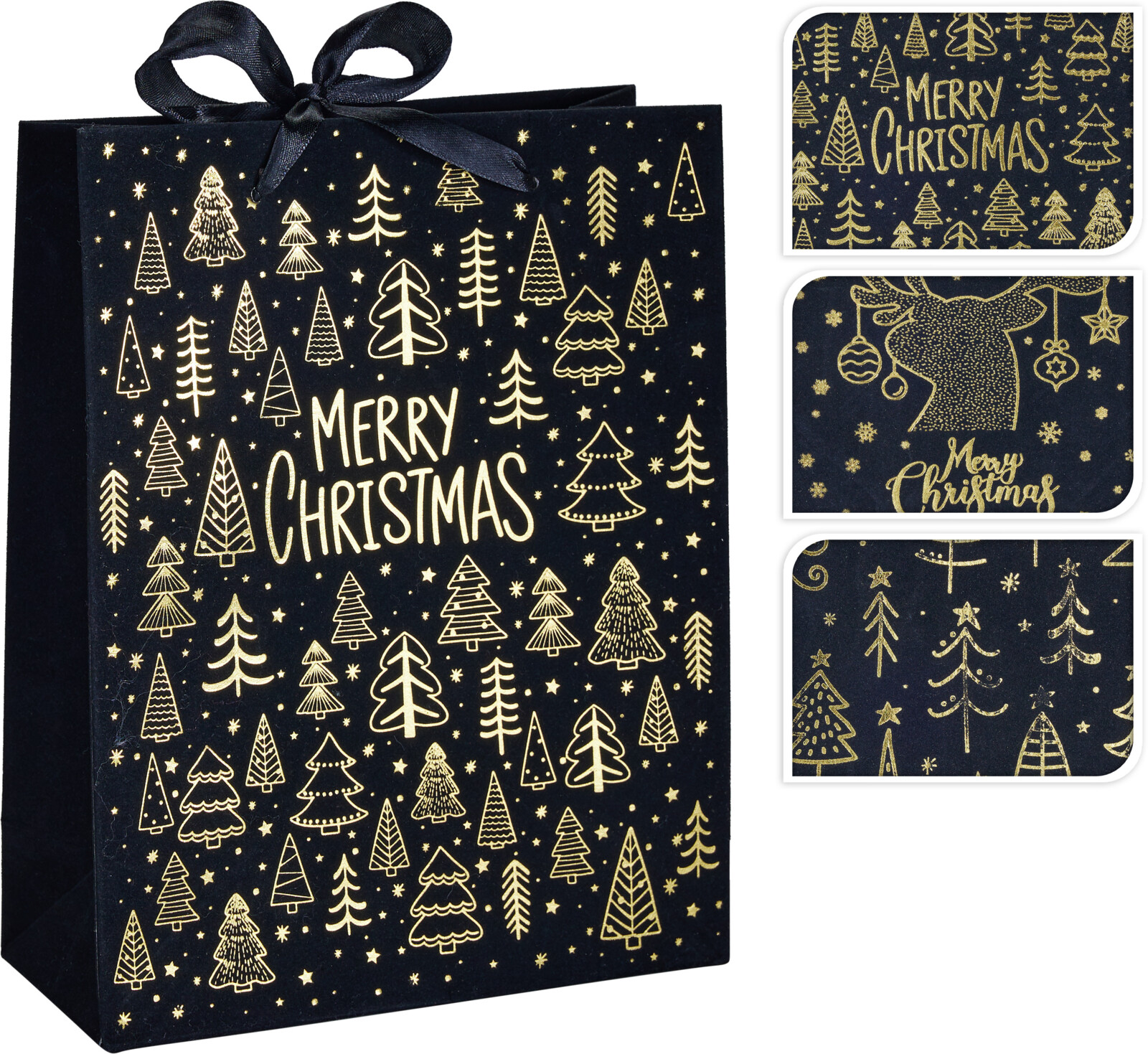 Afbeeldingen van Pak à 12 geschenktas 18x23 cm Velvet Merry Christmas assorti