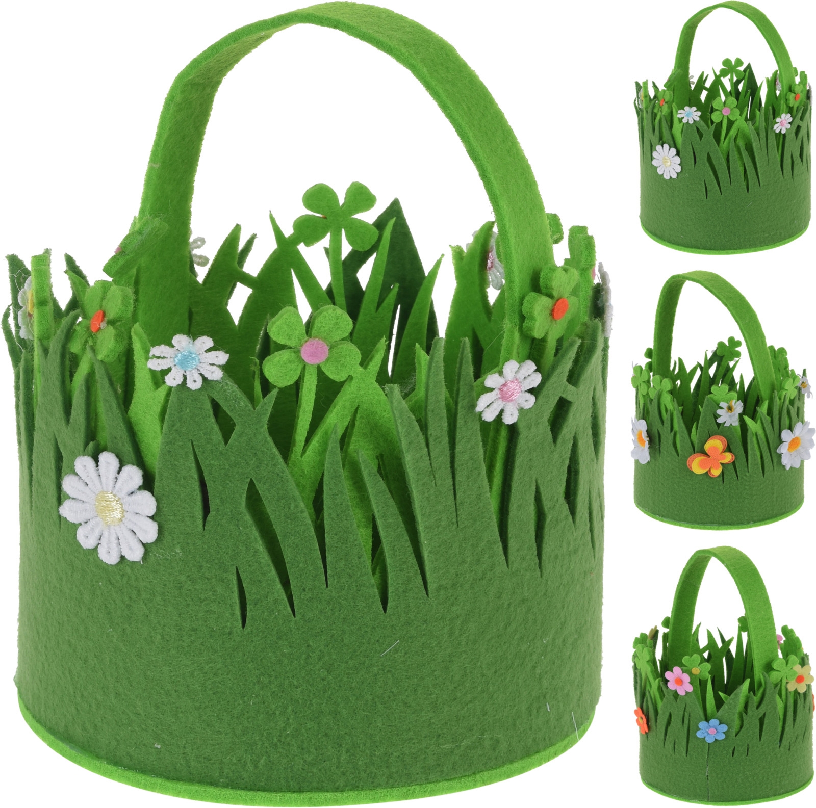 Afbeeldingen van Vilten mand rond met bloemen 12x20 cm assorti 