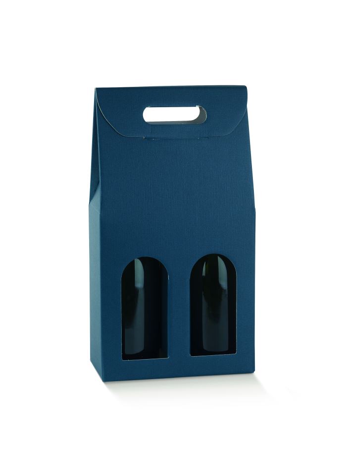 Picture of Ds à 30 draagkarton 2 fles blauw met venster 18x9x38,5 cm 