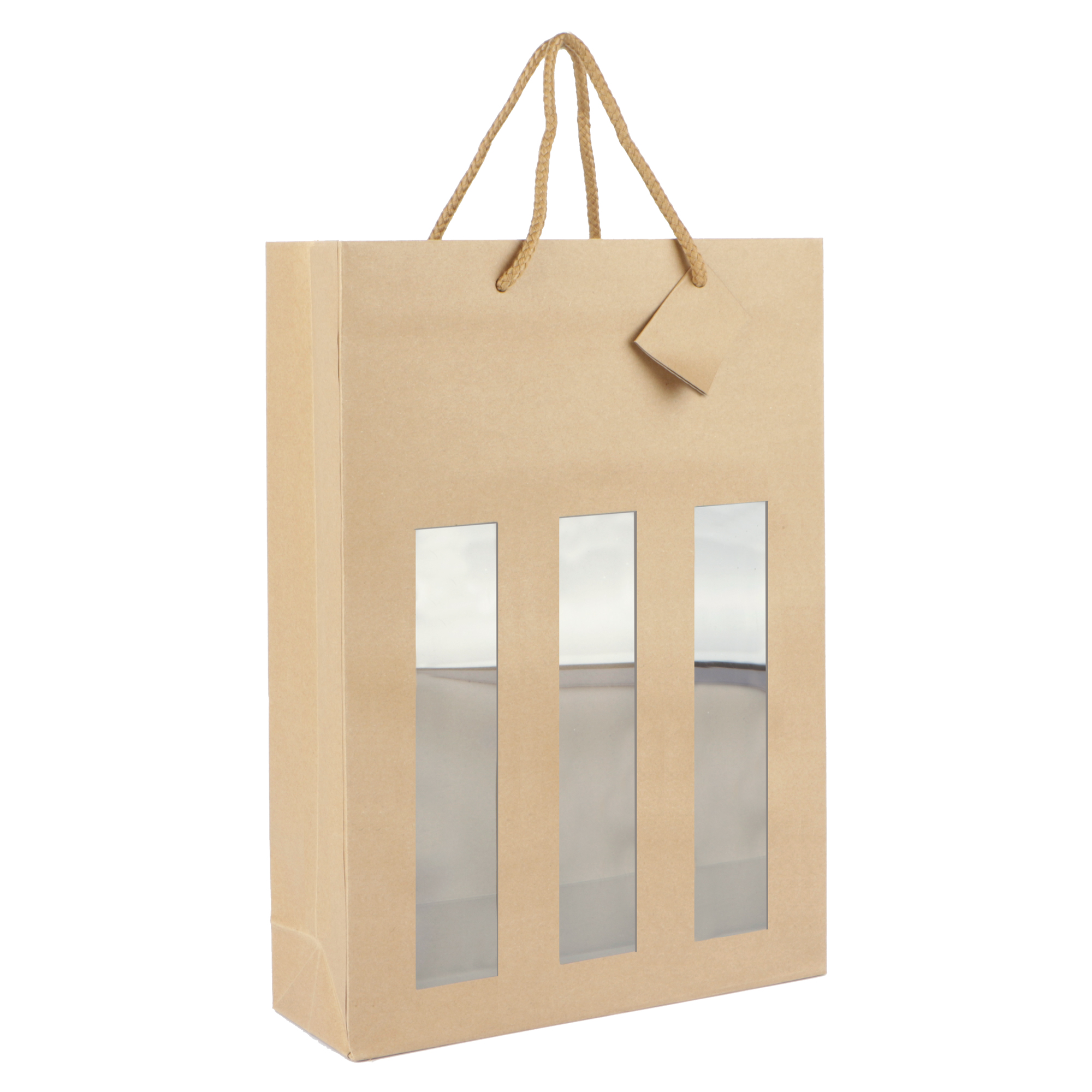 Afbeeldingen van Pak à 10 3 fles draagtas bruin kraft met venster (uc)