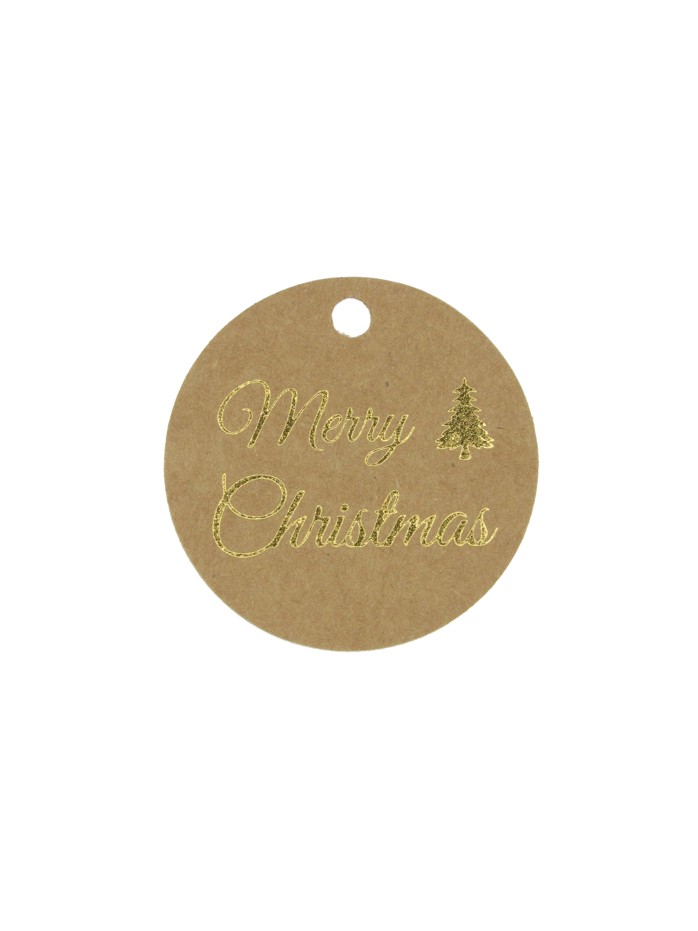 Picture of Zak à 50 hangkaartje 5 cm kraft goud Merry Christmas