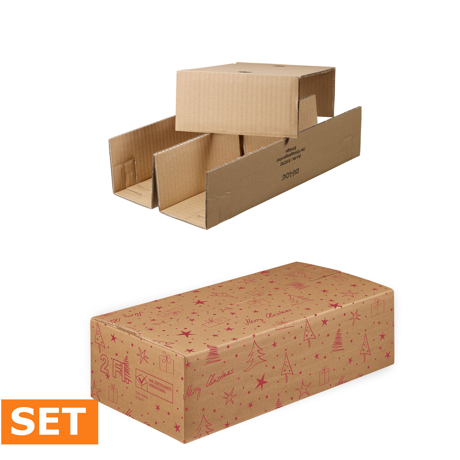 Afbeeldingen van Verzenddoos 2 fles incl. interieur X-MAS