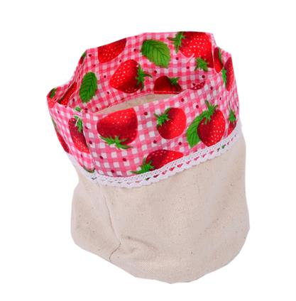 Afbeeldingen van Jute zak ø12x12 cm met aardbeien randje