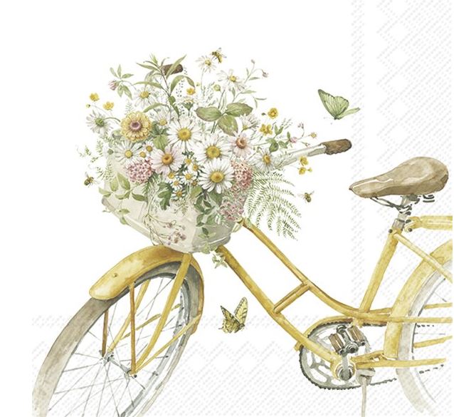 Afbeeldingen van Pak à 20 servetten 33x33 cm 3 laags fietsmand vol bloemen (uc)