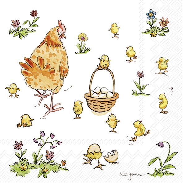 Afbeeldingen van Pak à 20 servetten 33x33 cm 3 laags Kip met kuikens