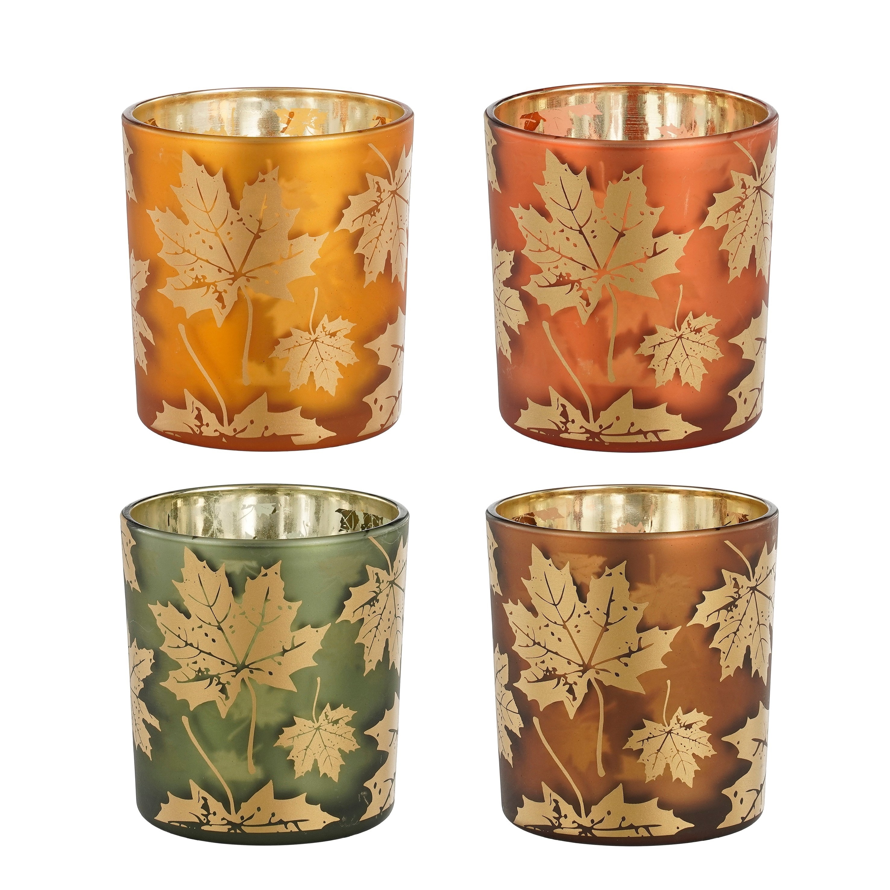 Afbeeldingen van Waxinelichthouder 7x8 cm bladeren assorti kleuren (ucl)