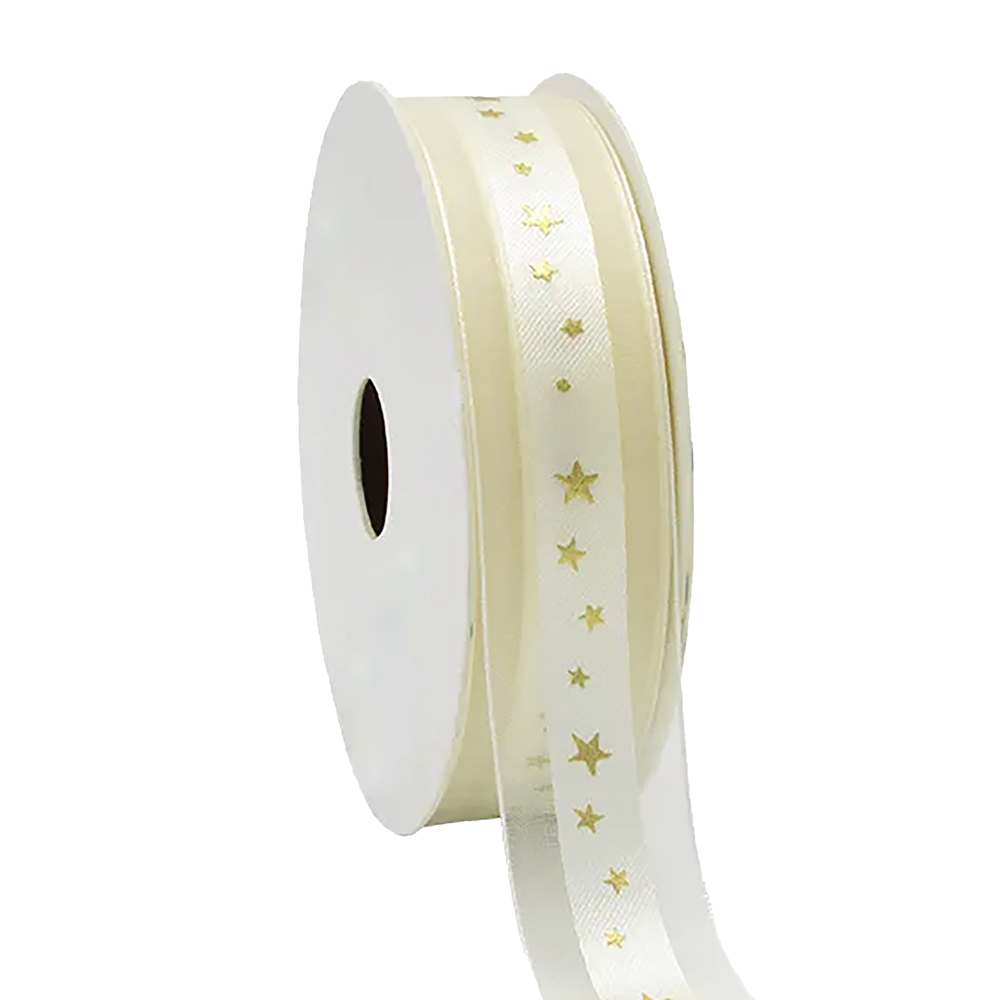 Afbeeldingen van Rol lint organza met satijn 25 mm 20 mtr Stars crème
