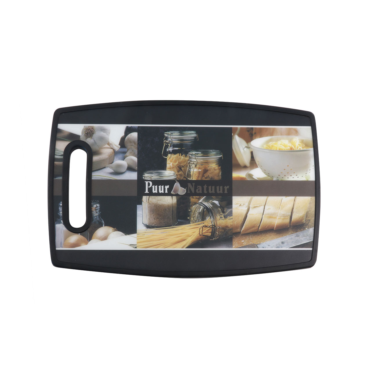 Afbeeldingen van Kunststof snijplank 36x23x1,3 cm met greep pasta en brood