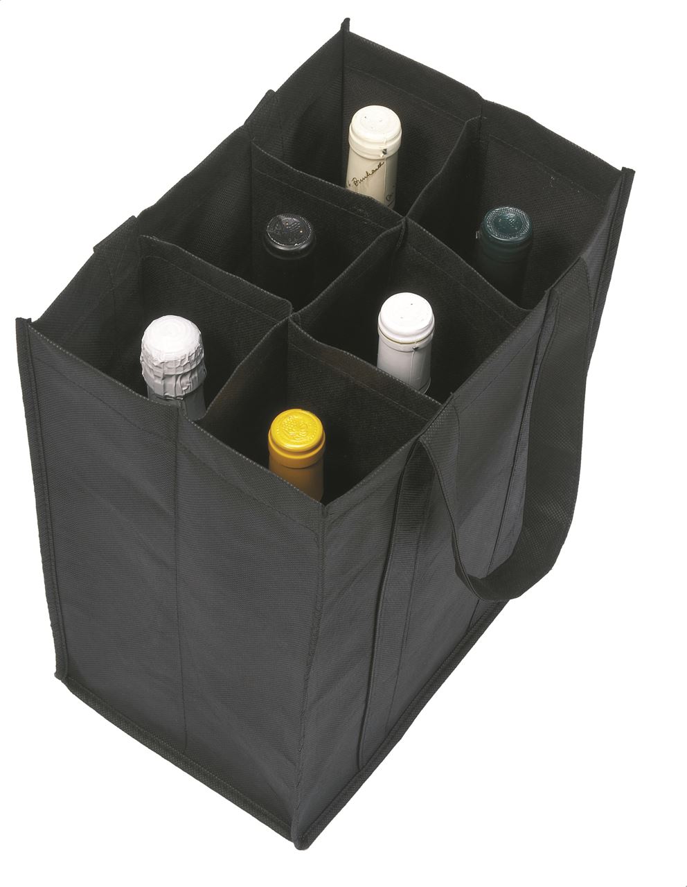 Afbeeldingen van Zwarte non woven tas 27+18x30 cm voor 6 flessen
