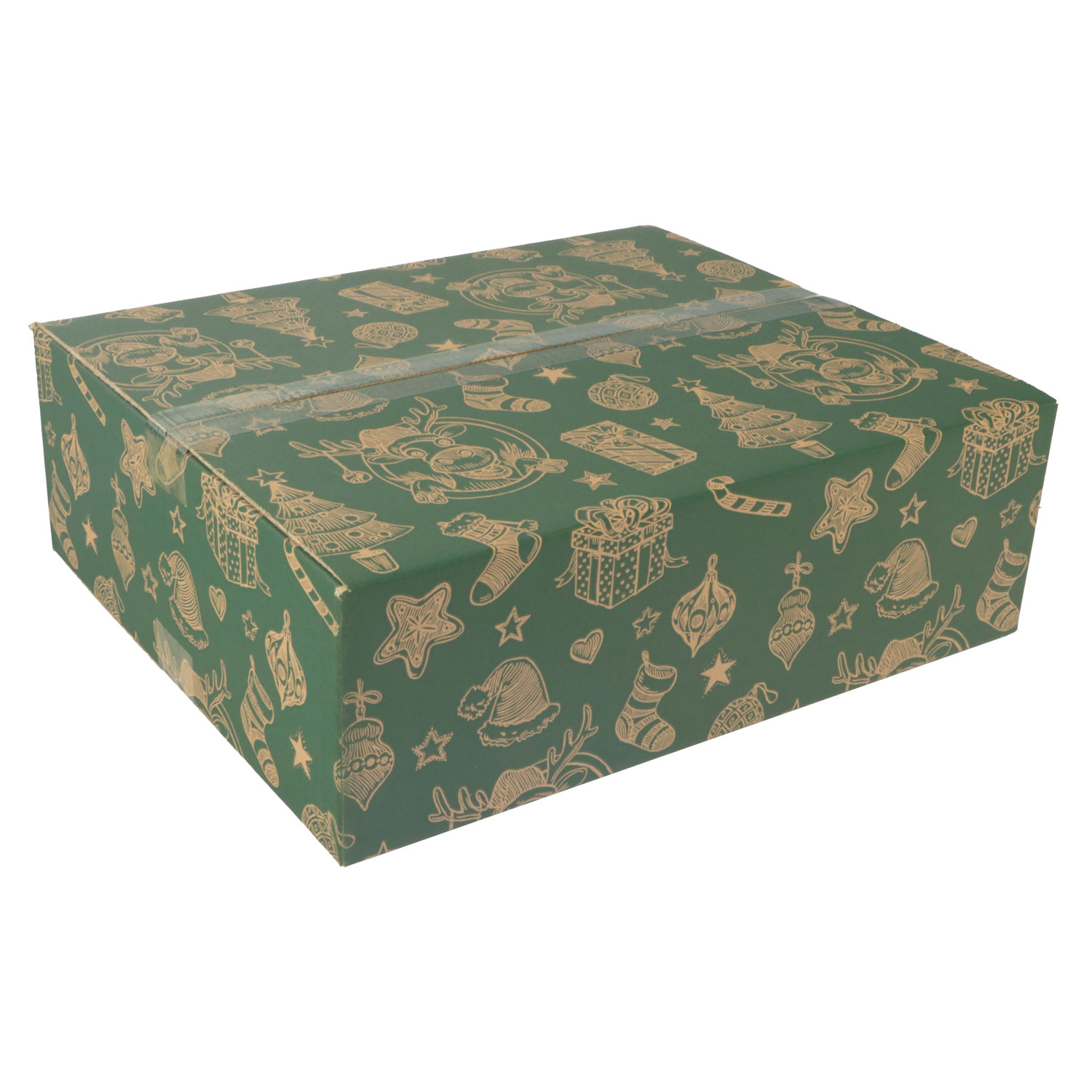 Afbeeldingen van Kerstdoos G200 rendier 49x39x20 cm groen
