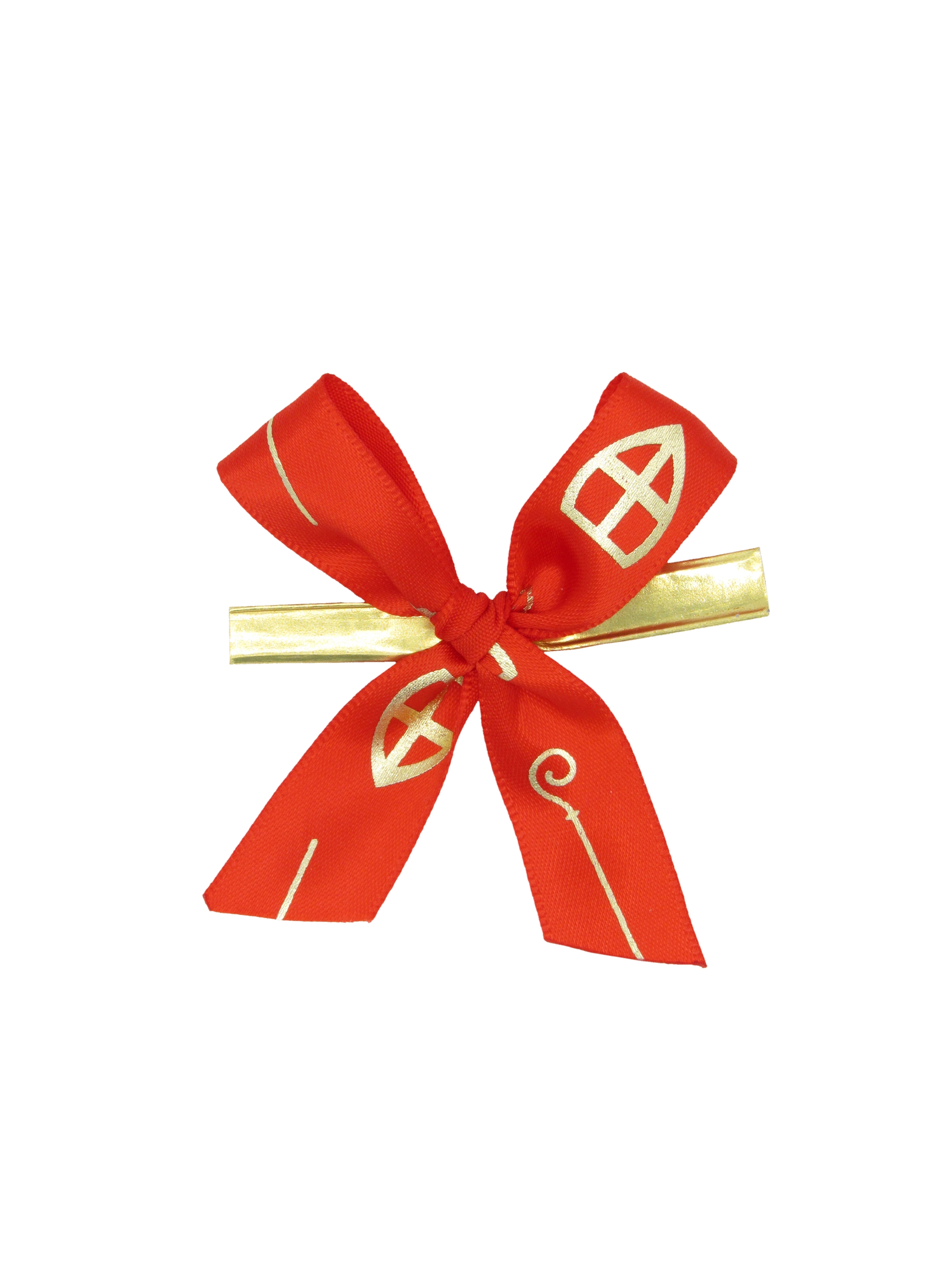 Afbeeldingen van Zak à 250 strik 7 cm met sluitclip 6 cm Sinterklaas