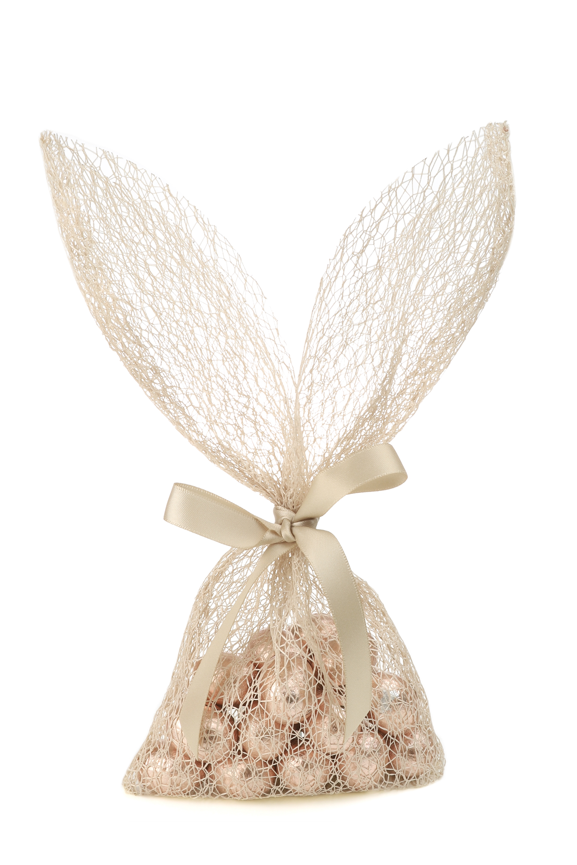 Afbeeldingen van Pak à 5 zak Paashaas taupe 13,7x29 cm crispy met satijnen lint