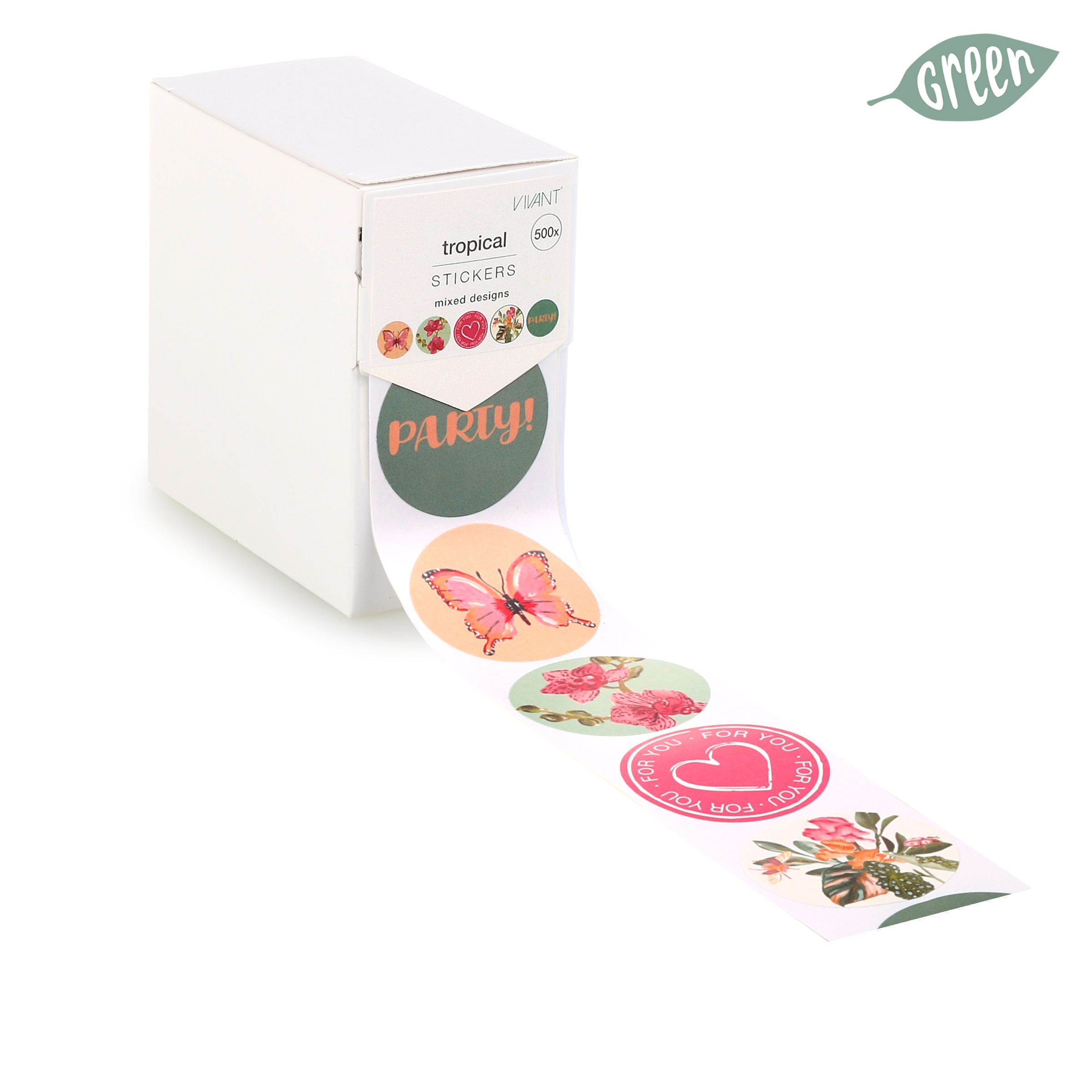 Afbeeldingen van Rol à 500 etiket 4 cm Tropical ( 5 dessins per rol) 