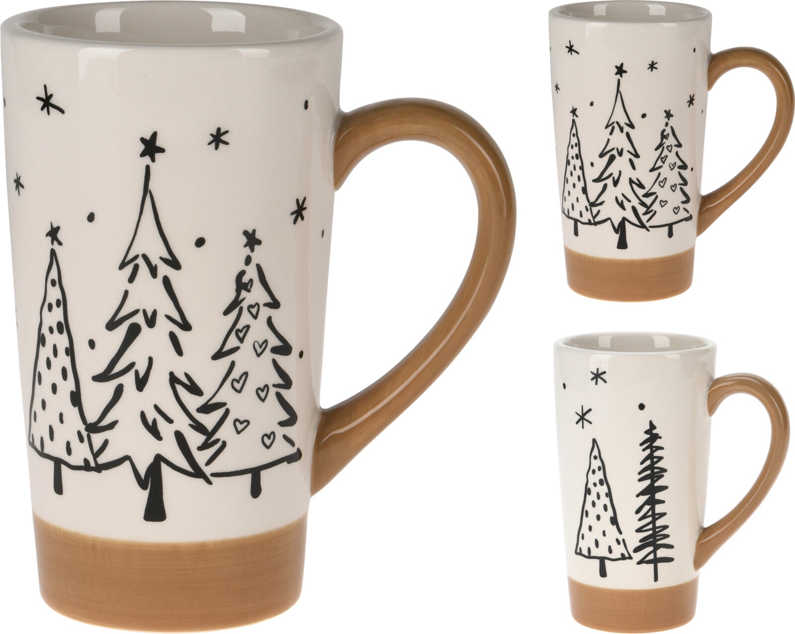 Afbeeldingen van Mok keramiek 400 ml 15 cm crème/lichtbruin kerstboom assorti (ucl)