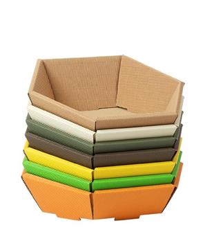 Afbeeldingen van Ds à 25 kartonnen bak 29x27x6/10,5 cm 6 kant open golf oranje (ucl)