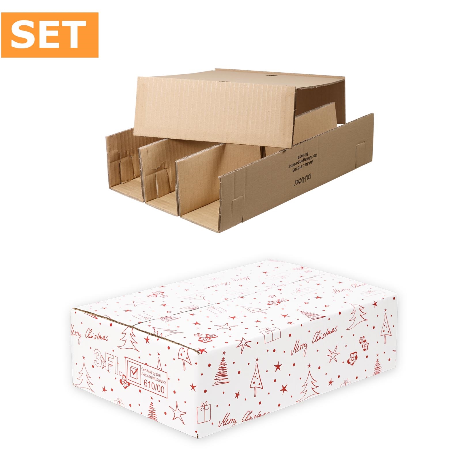 Afbeeldingen van Pak à 10 verzenddoos 3 fles incl. interieur Merry Christmas (uc)