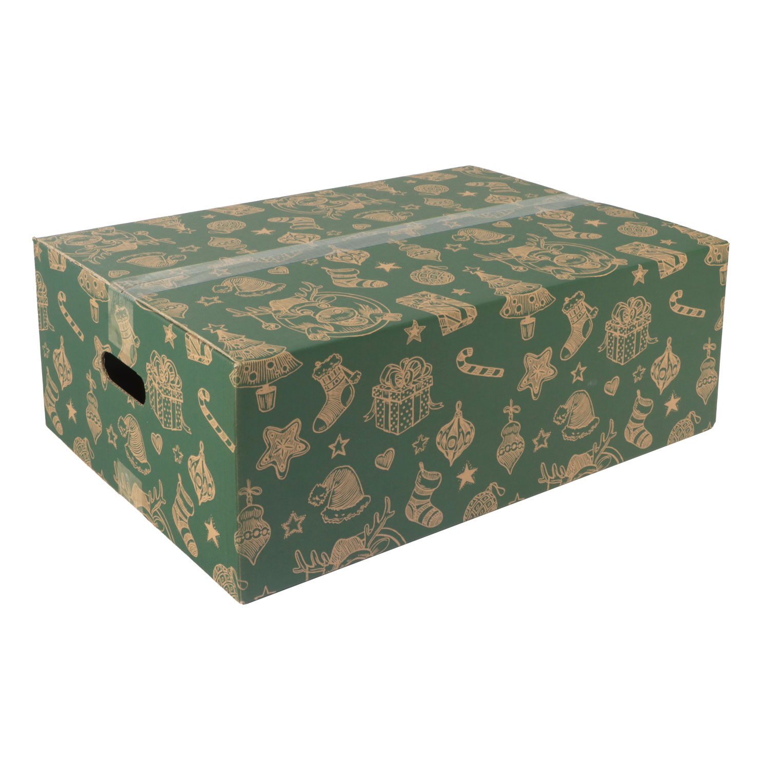 Afbeeldingen van Kerstdoos H200 rendier 59x39x20 cm groen met handgrepen