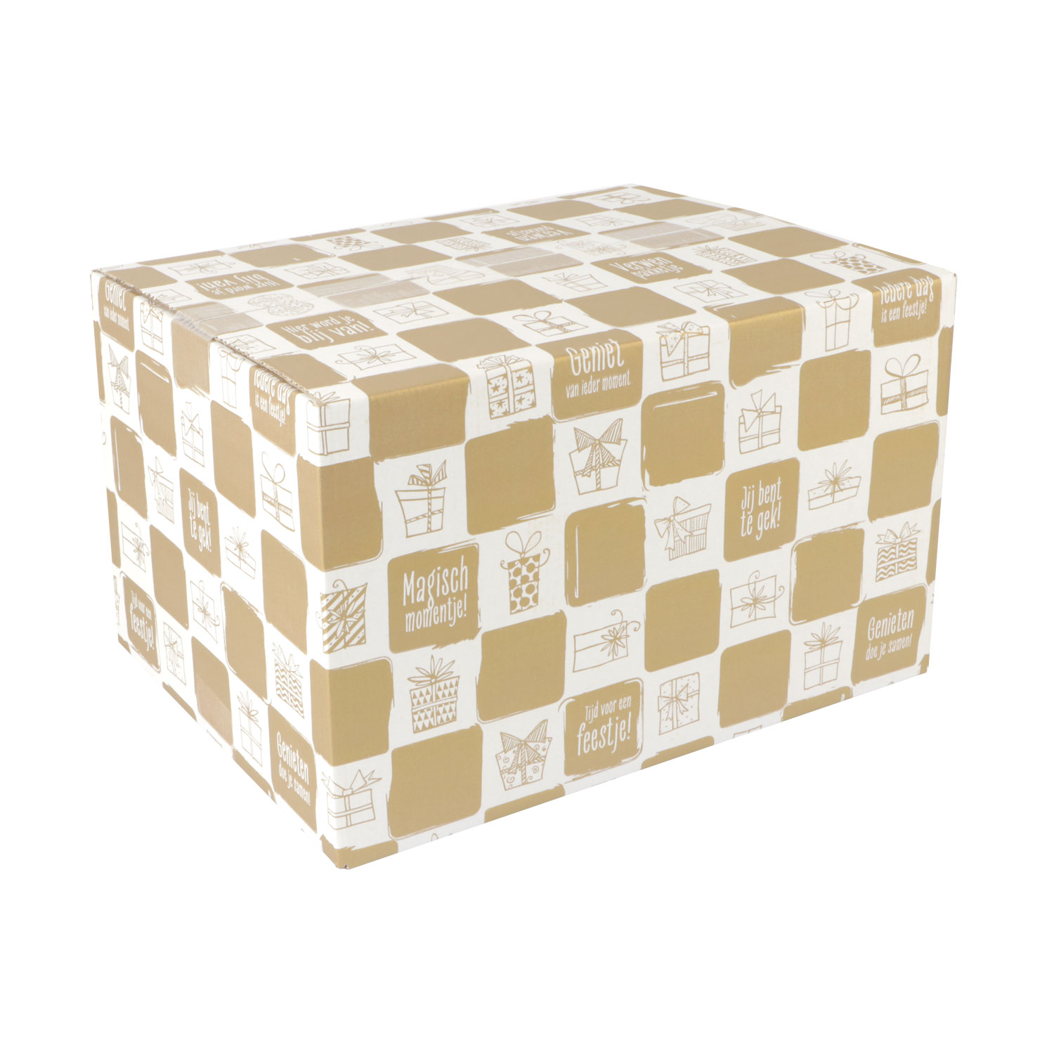 Afbeeldingen van Kerstdoos C232 cadeautjes 39x29x23,2 cm goud