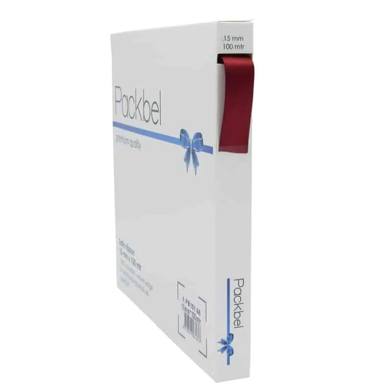 Afbeeldingen van Rol satijnlint 15 mm 100 mtr bordeauxrood