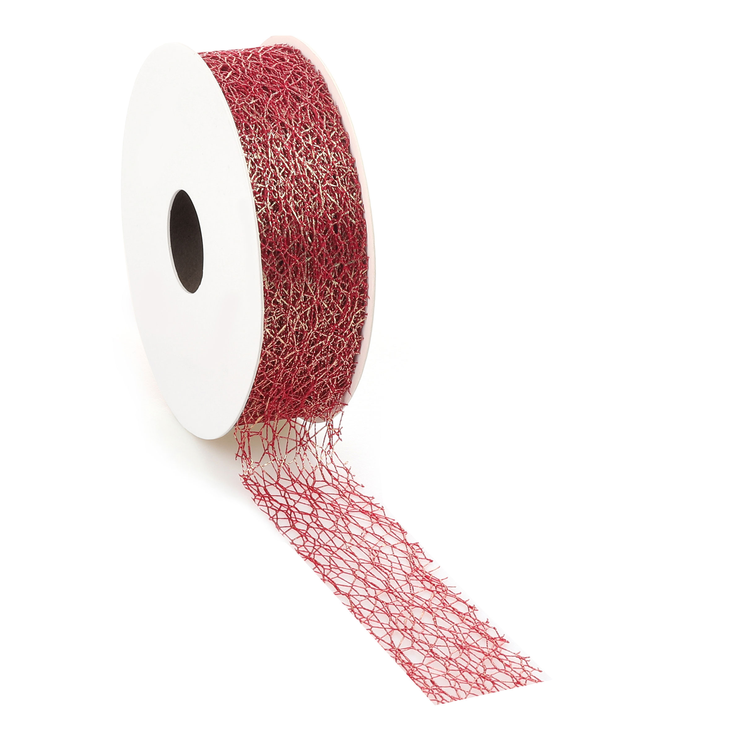 Afbeeldingen van Rol lint crispy deluxe 30 mm 10 mtr rood met goud metallic