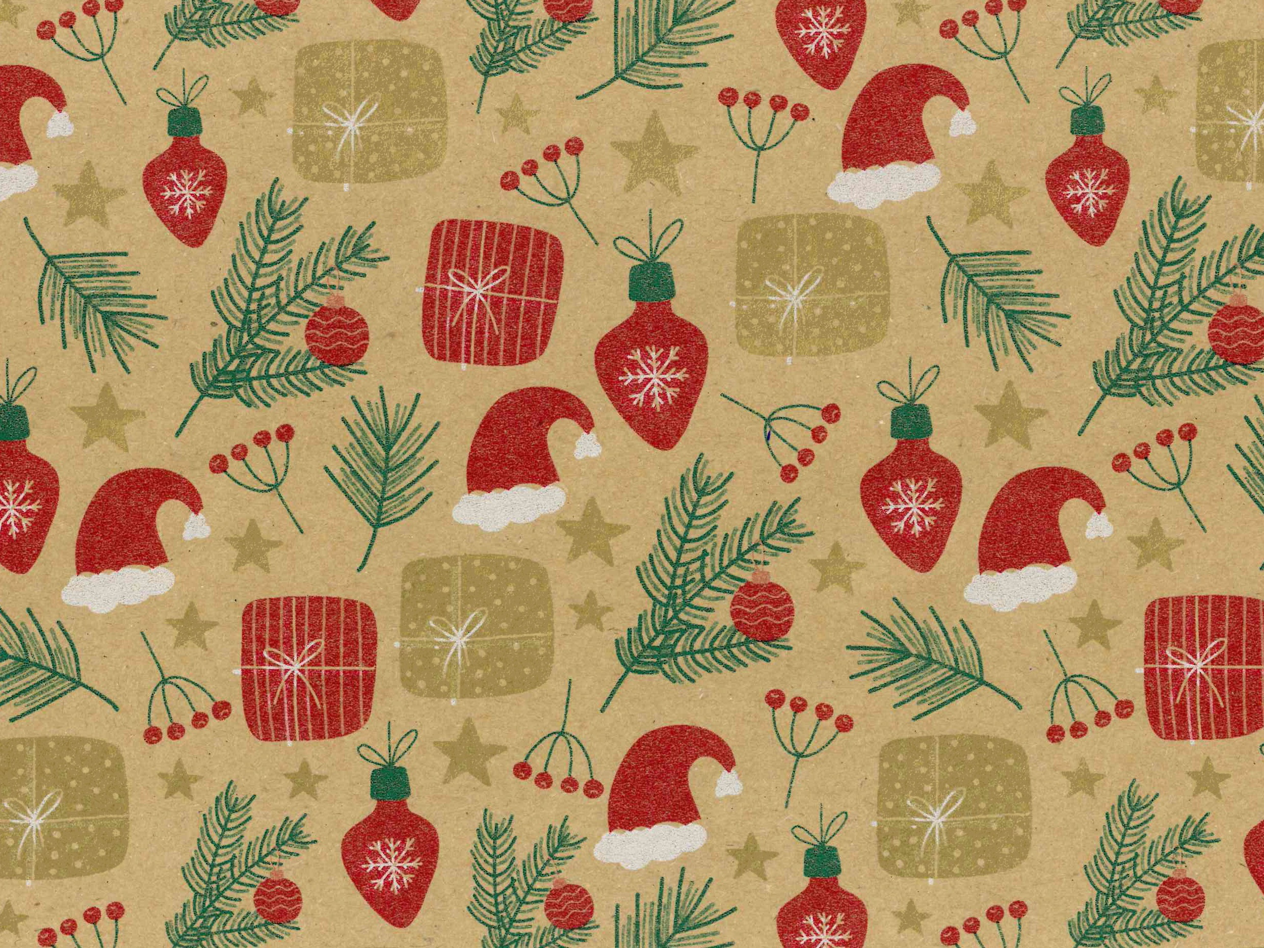 Afbeeldingen van Rol Kerstpapier 30 cm 100 mtr Kerstmuts en geschenken