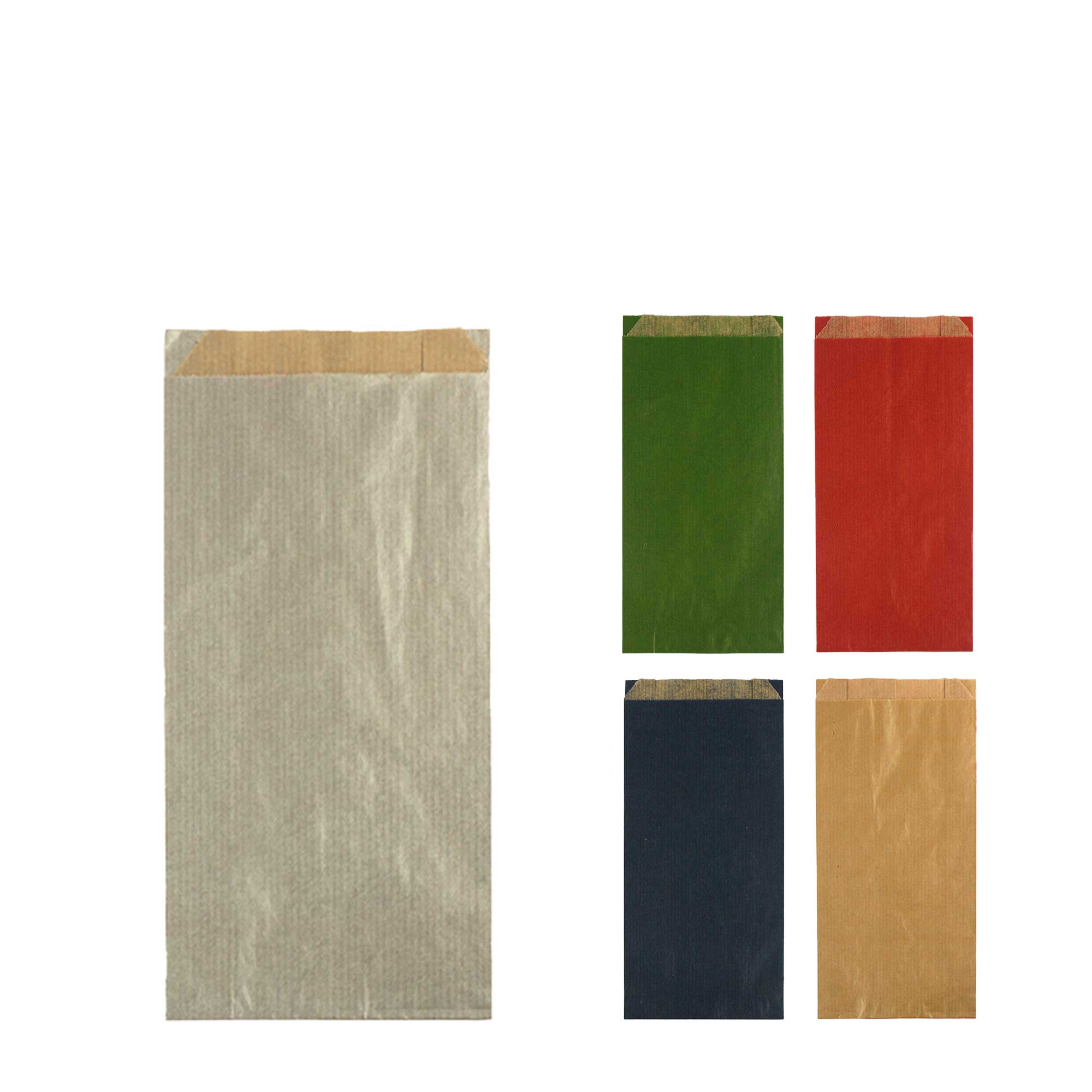 Picture of Pak à 100  kadozak 8x16+2,5 cm bruin kraft assorti kleuren