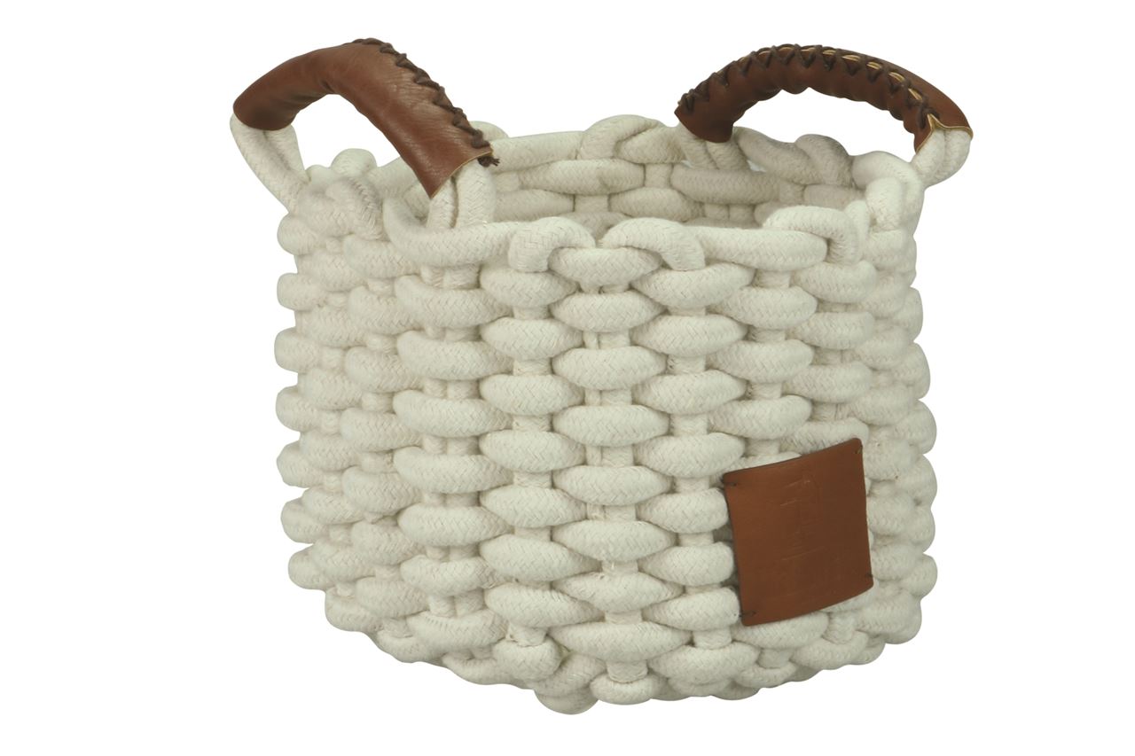 Afbeeldingen van Touwmand katoen 20x16 cm met pu lederen grepen
