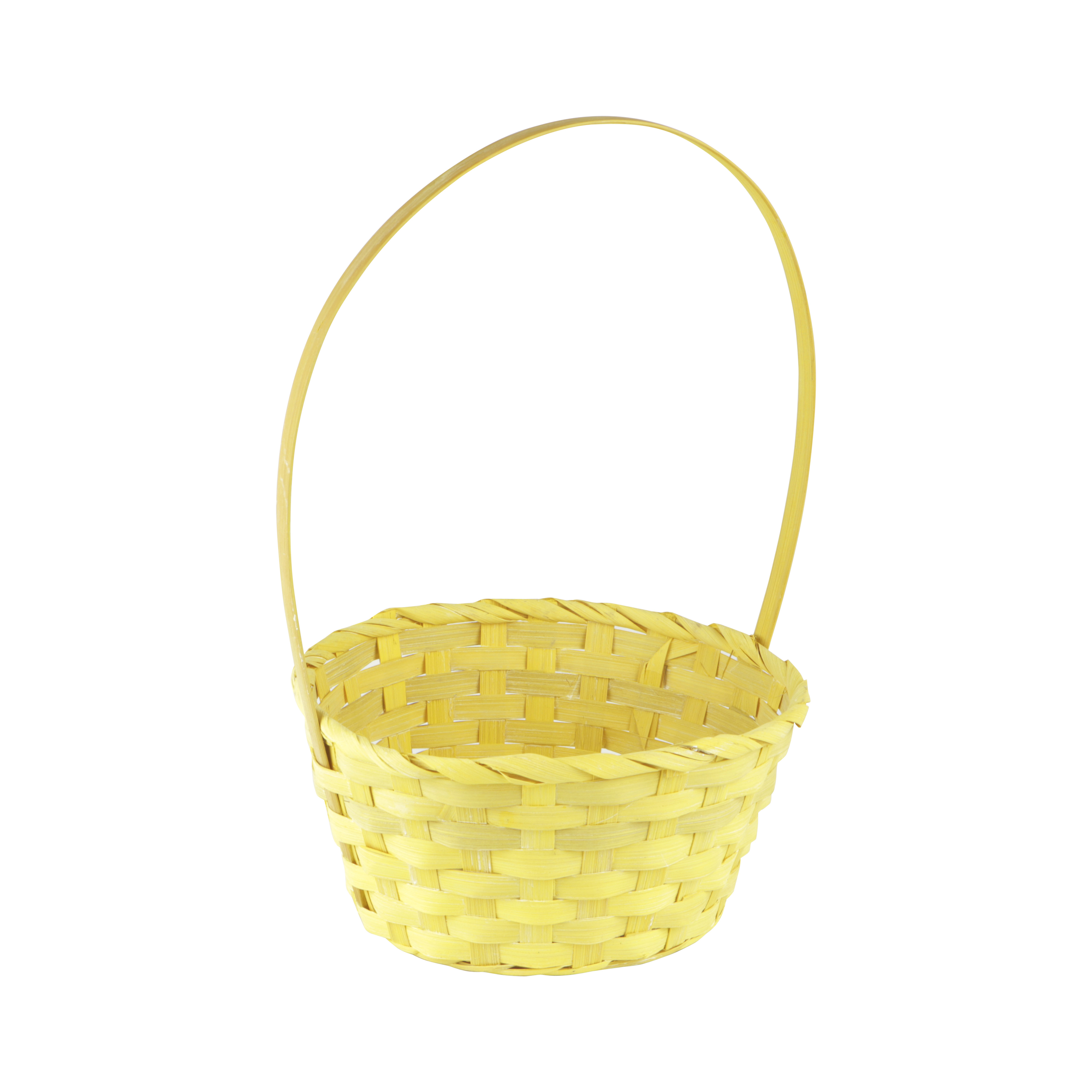 Afbeeldingen van Mand bamboe met hengsel pastel geel ø21x10/33 cm