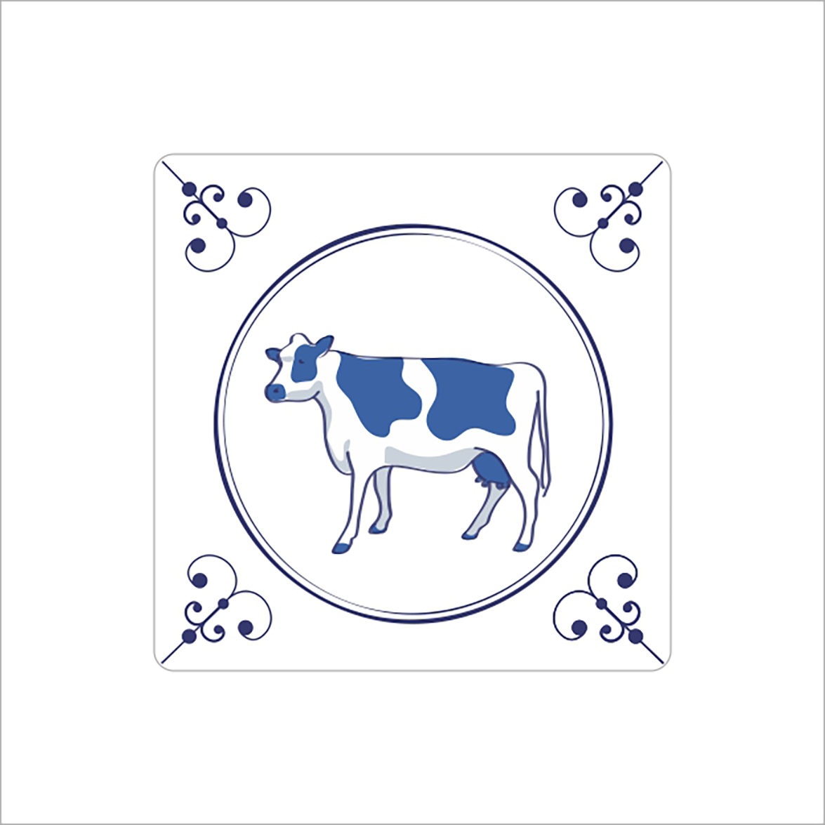 Afbeeldingen van Ds à 250 kado etiket 4x4 cm Delfts blauw Koe