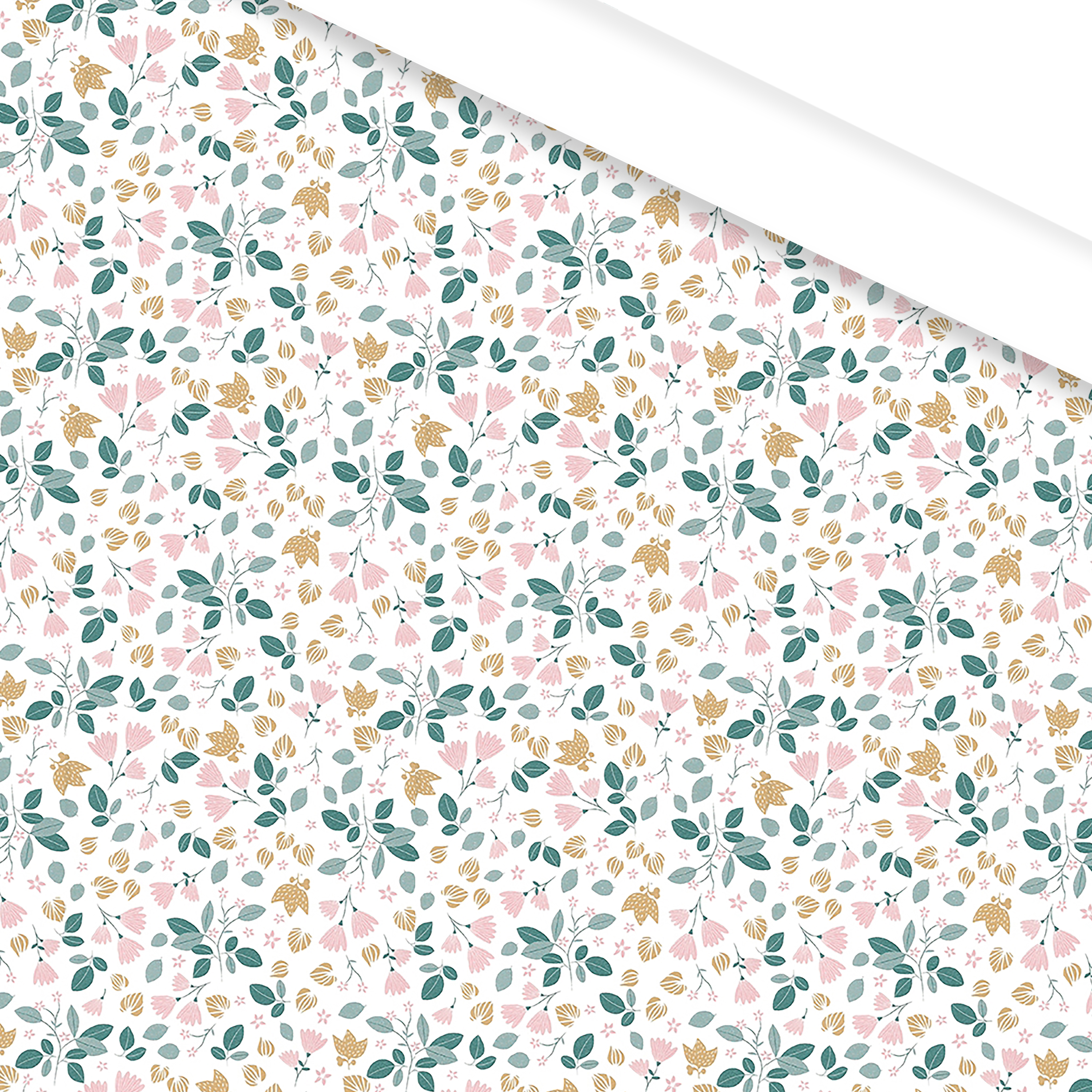 Afbeeldingen van Rol kadopapier 30 cm 100 mtr wit met pastel bloemen (ucl)