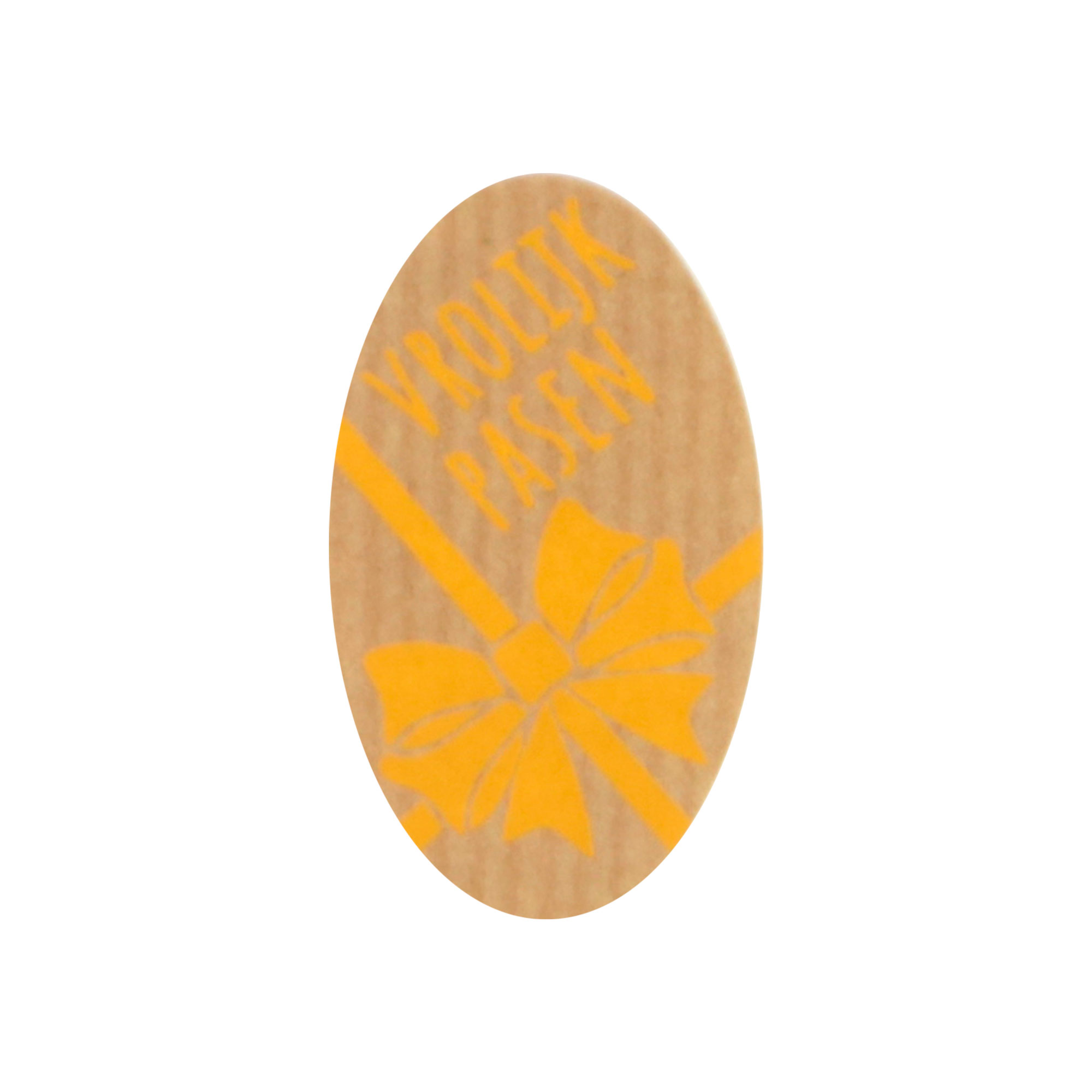 Afbeeldingen van Ds à 250 kado etiket ovaal 2,7x4,6 cm kraft geel Vrolijk Pasen 