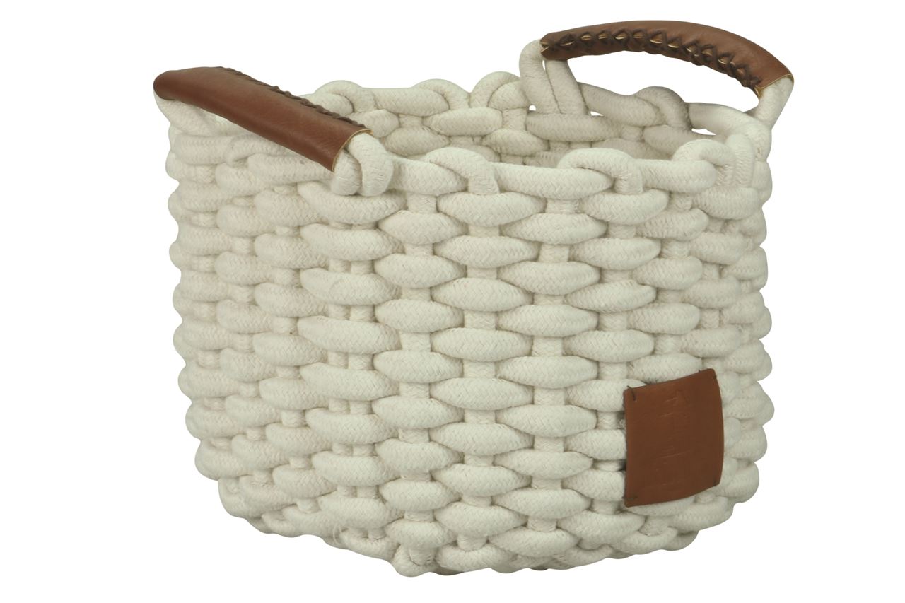 Afbeeldingen van Touwmand katoen 23x18 cm met pu lederen grepen