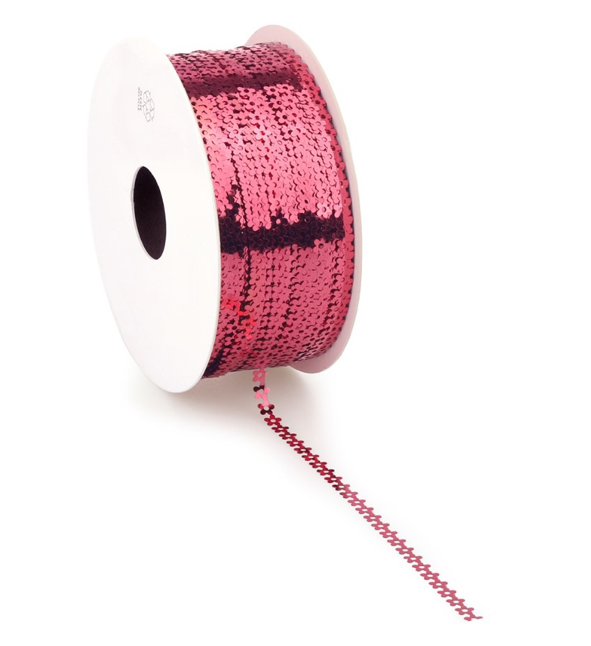 Afbeeldingen van Rol krullint 5 mm 50 mtr bloemetje roze (ucl)
